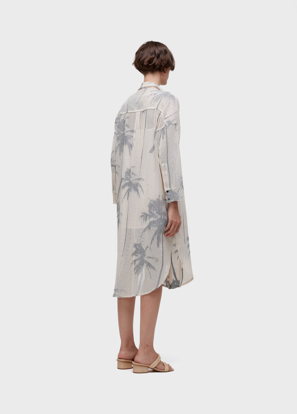 VESTIDO CHEMISE TELA COQUEIRO OFF-WHITE/PRETO