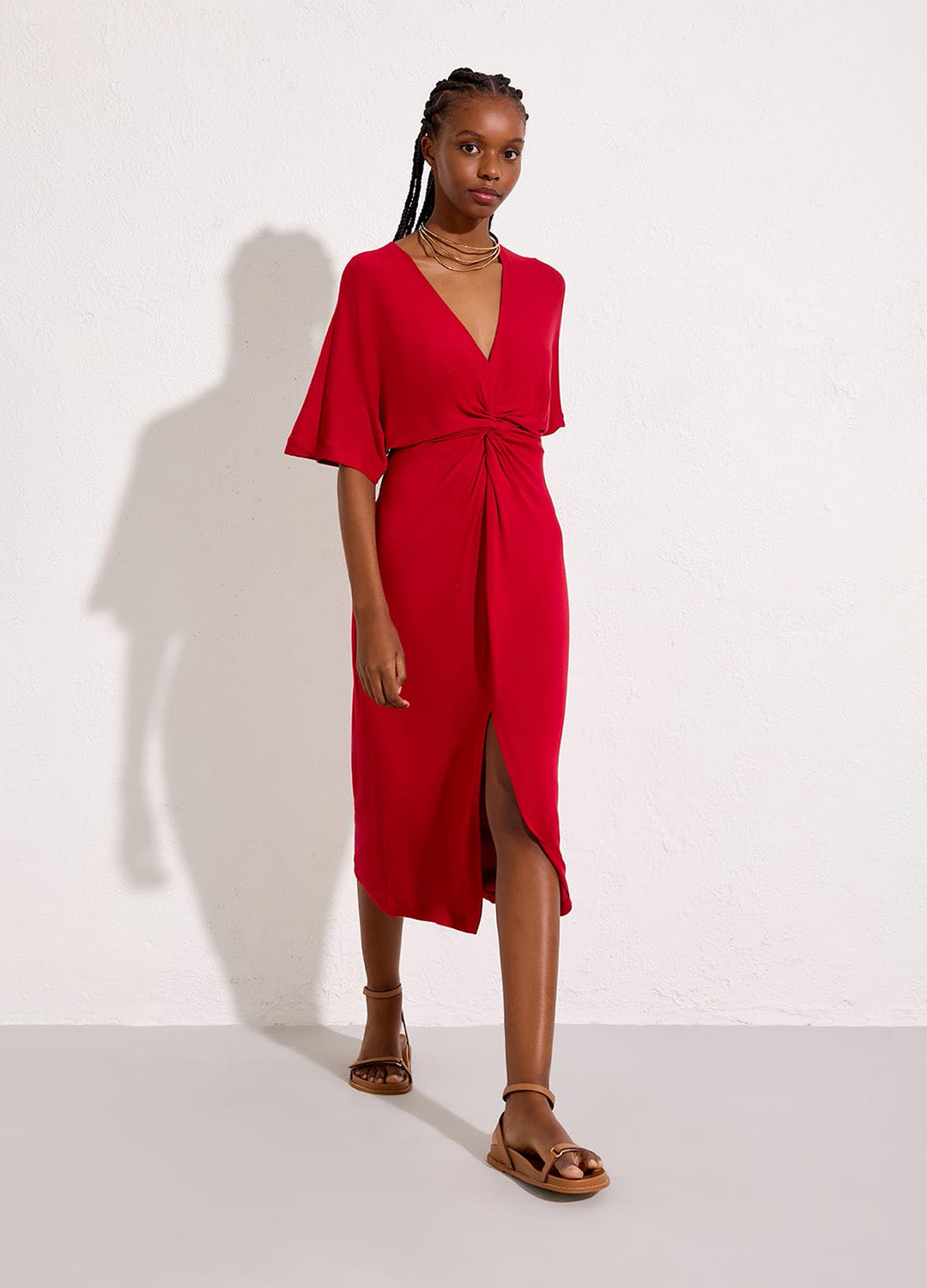 SAÍDA TORÇÃO MALHA TRICOT VERMELHO PÉTALA