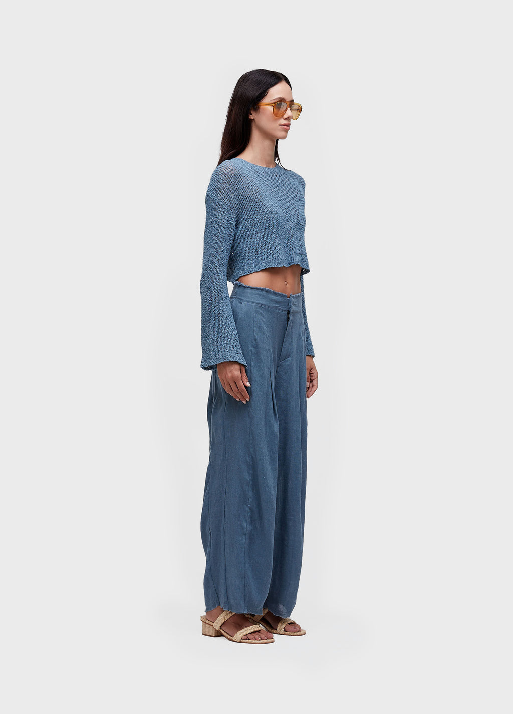 BLUSA ML FLARE TRICOT REDE AZUL MAR