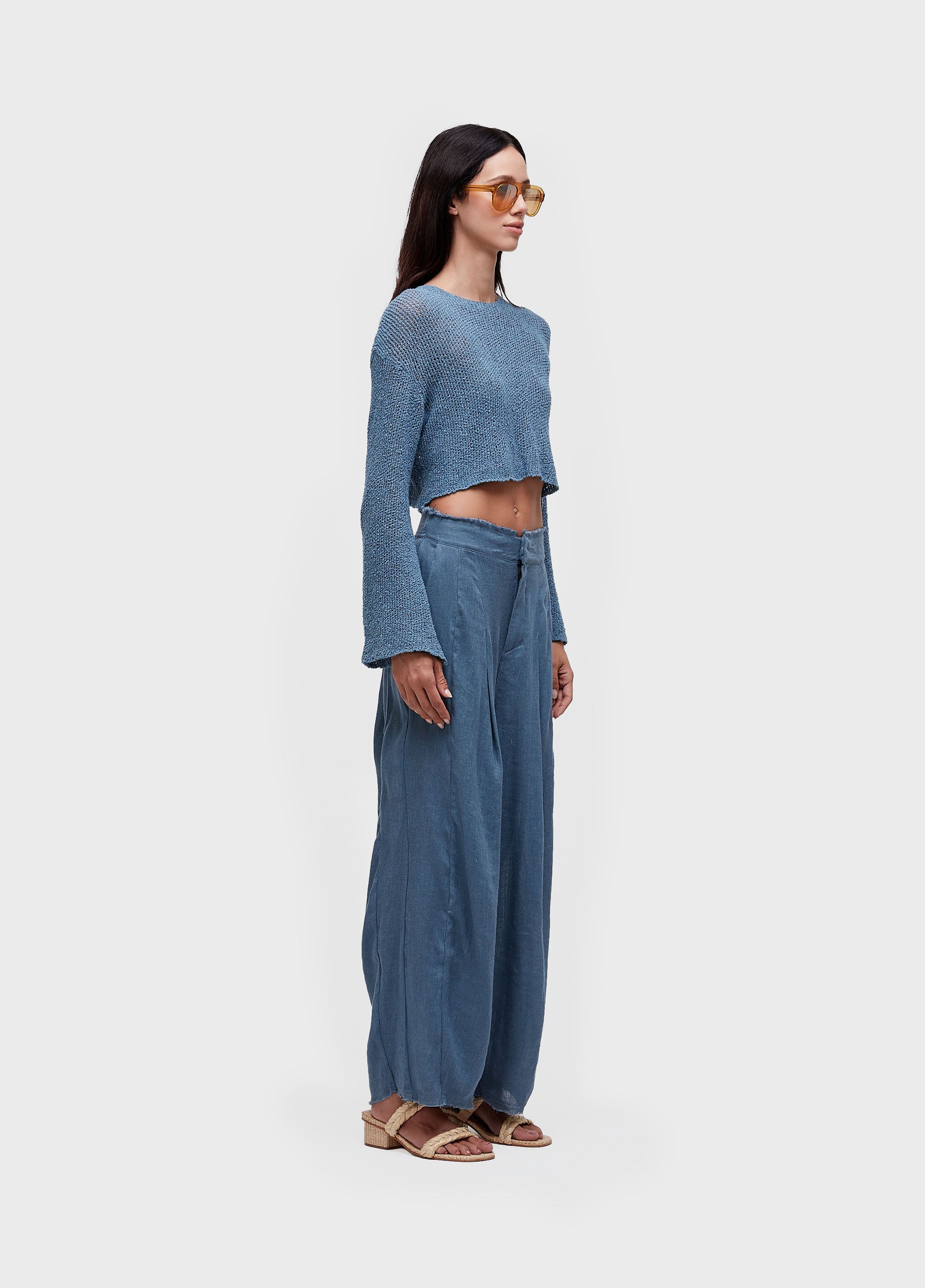 BLUSA ML FLARE TRICOT REDE AZUL MAR