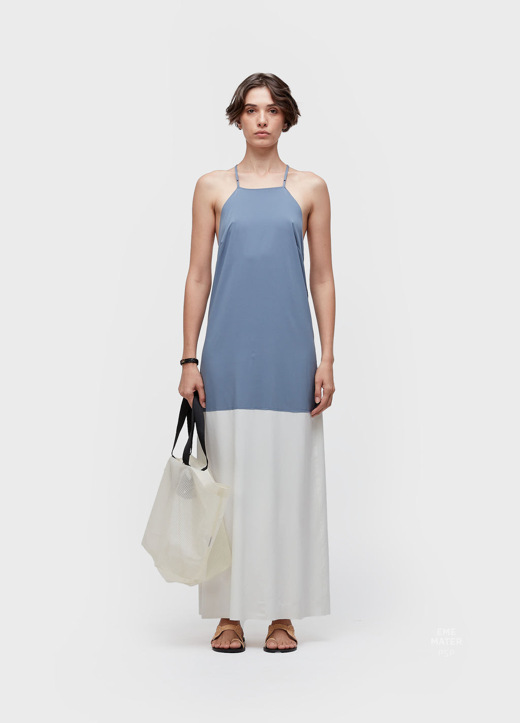 VESTIDO SUPERLIGHT ALCAS BICOLOR AZUL MAR/OFF-WHITE
