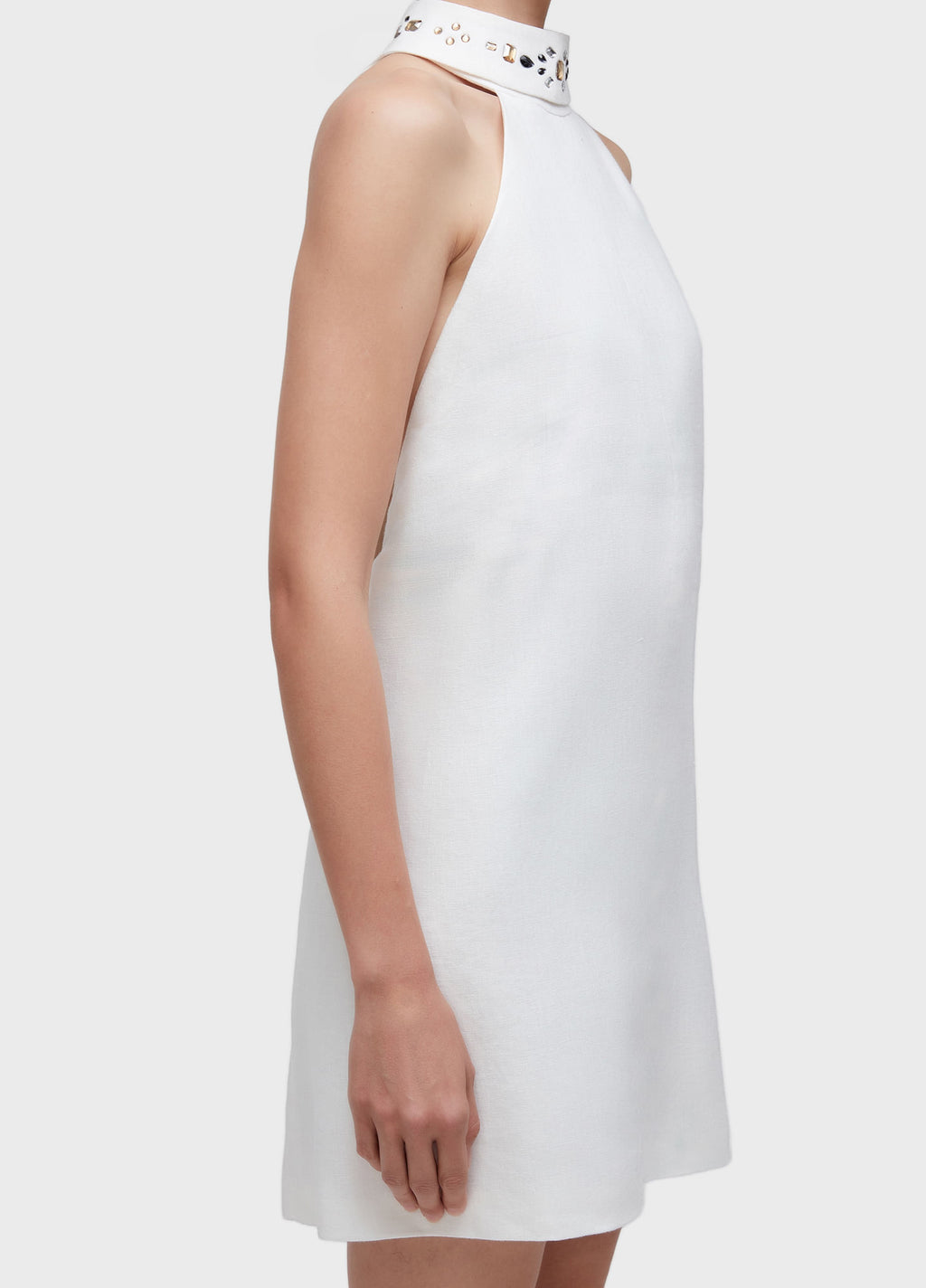 VESTIDO CURTO GOLA CRISTAIS OFF-WHITE