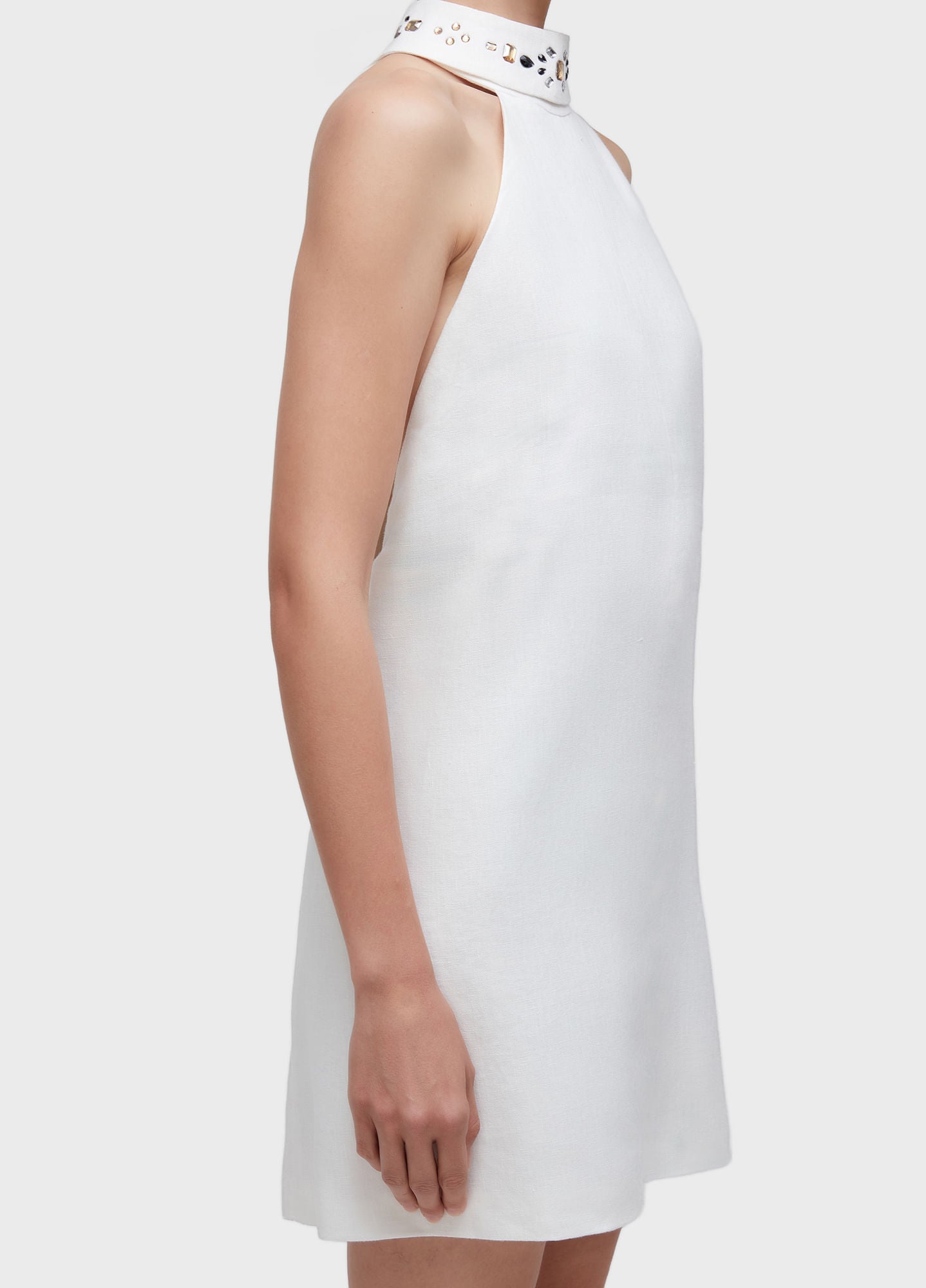 VESTIDO CURTO GOLA CRISTAIS OFF-WHITE