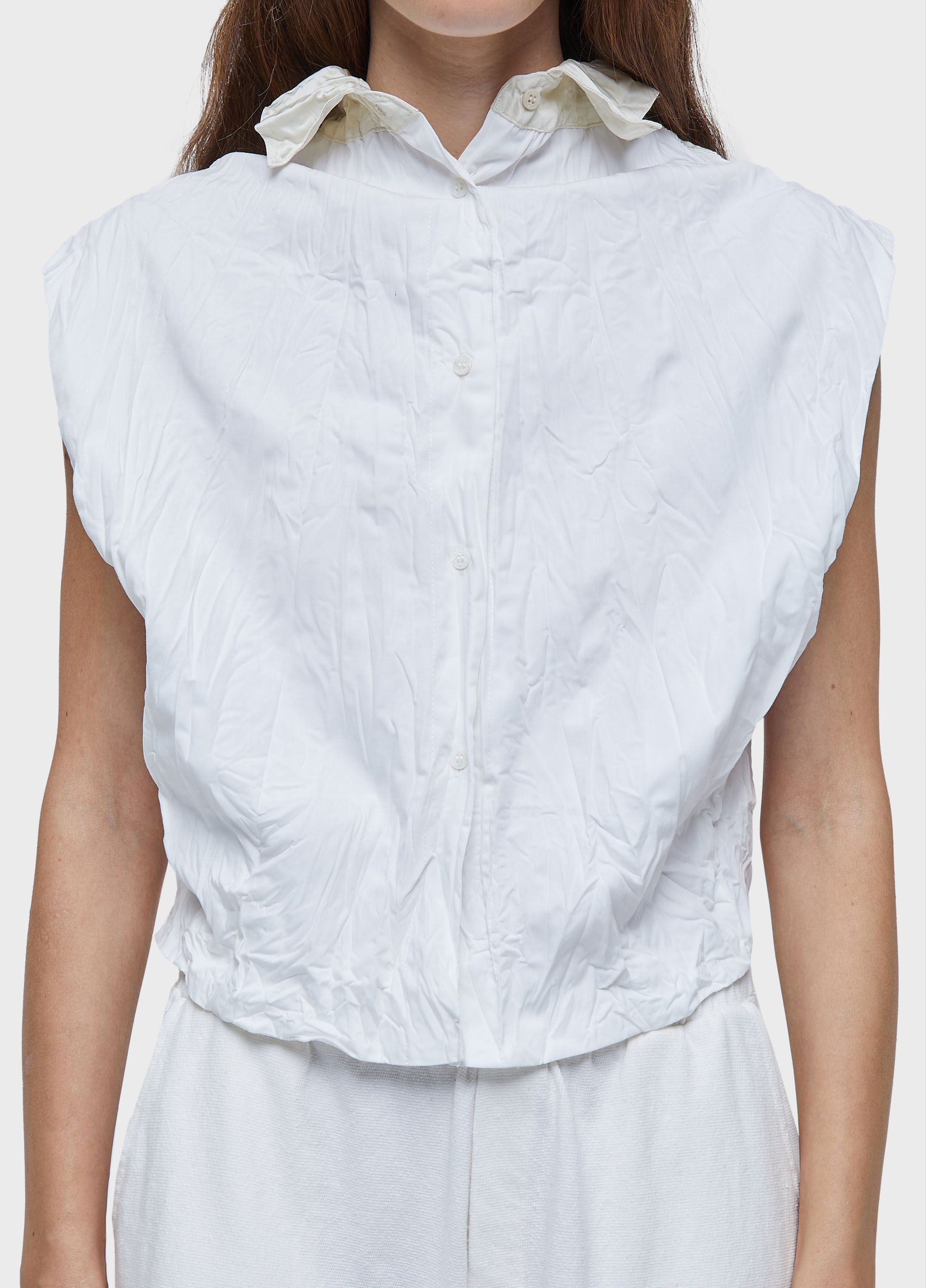 CAMISA SLEEVELESS WRINKLED SATIN + TRICÔ
