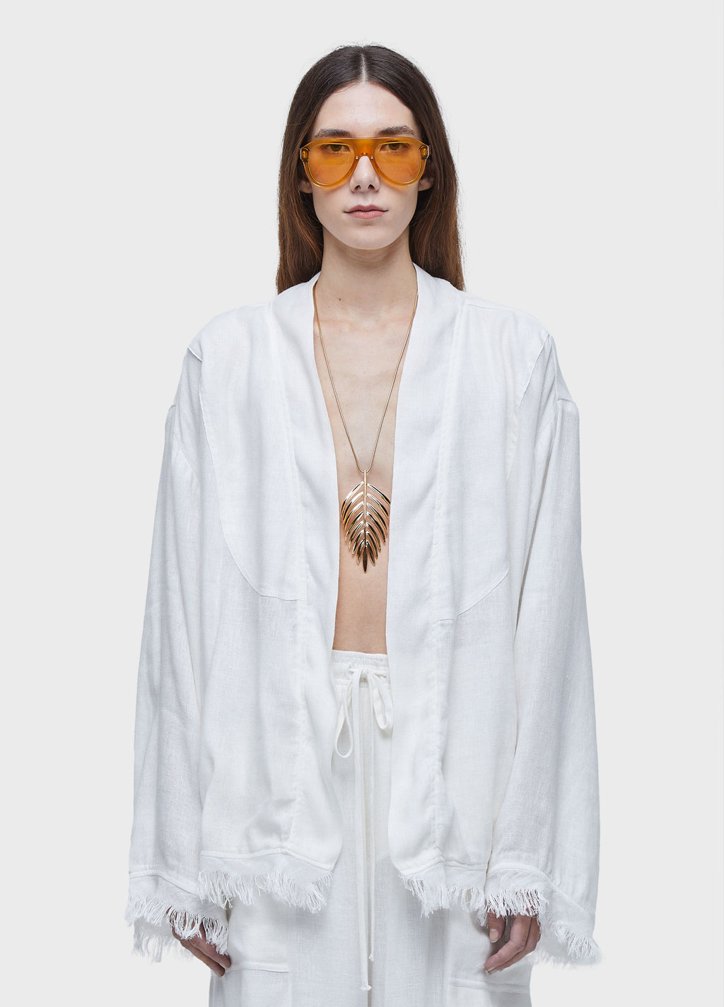 KIMONO CURTO LINHO RECICLADO OFF-WHITE