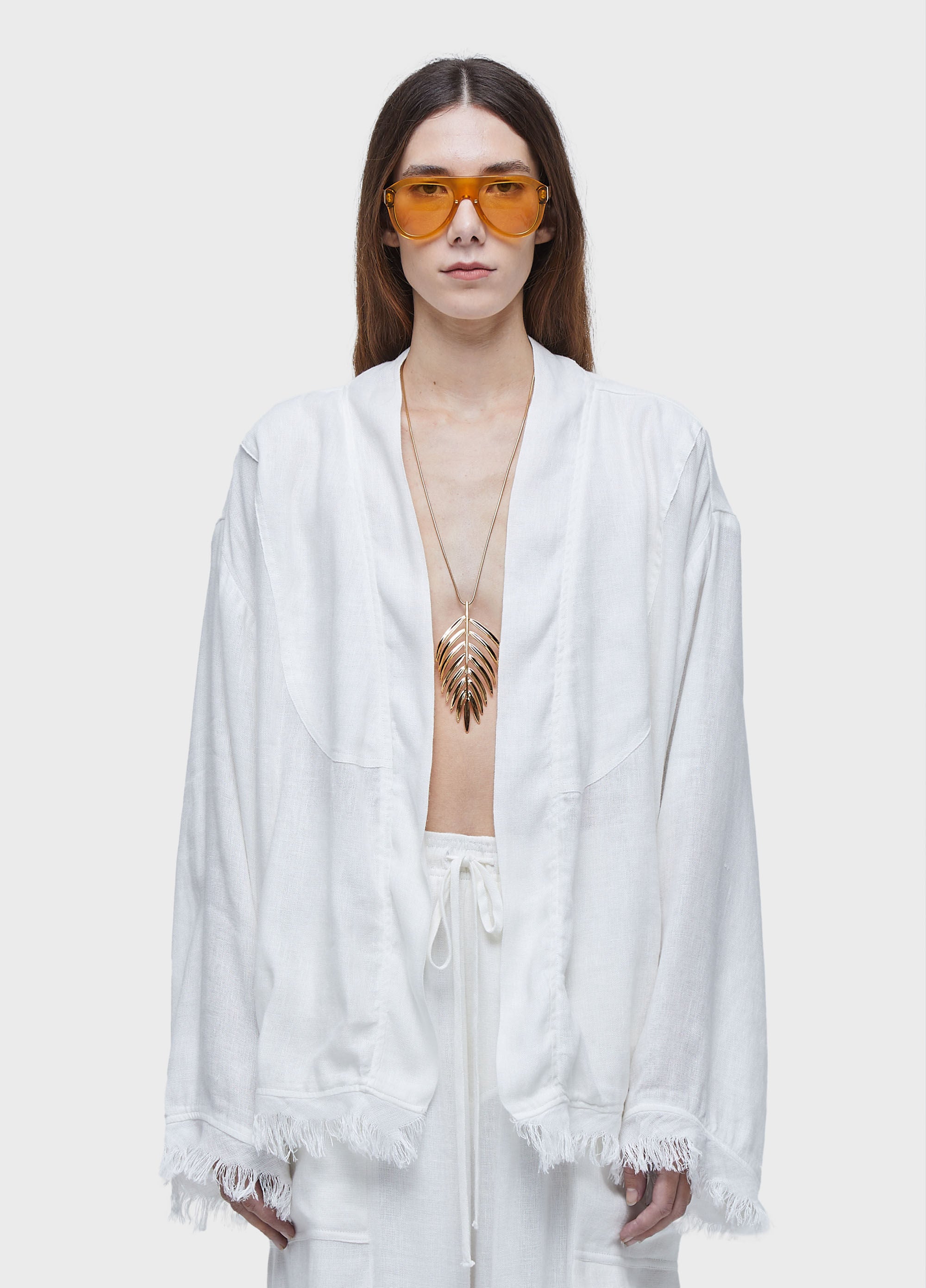 KIMONO CURTO LINHO RECICLADO OFF-WHITE
