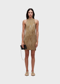 VESTIDO RAGLAN CURTO PLISSADO GOLD