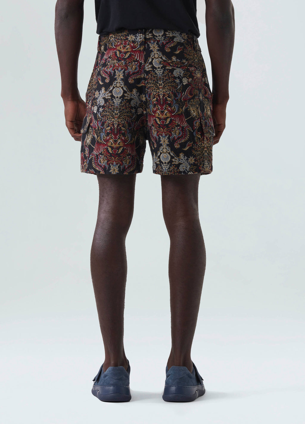 BERMUDA CARGO JACQUARD ORIGEM PRETO/VERMELHO