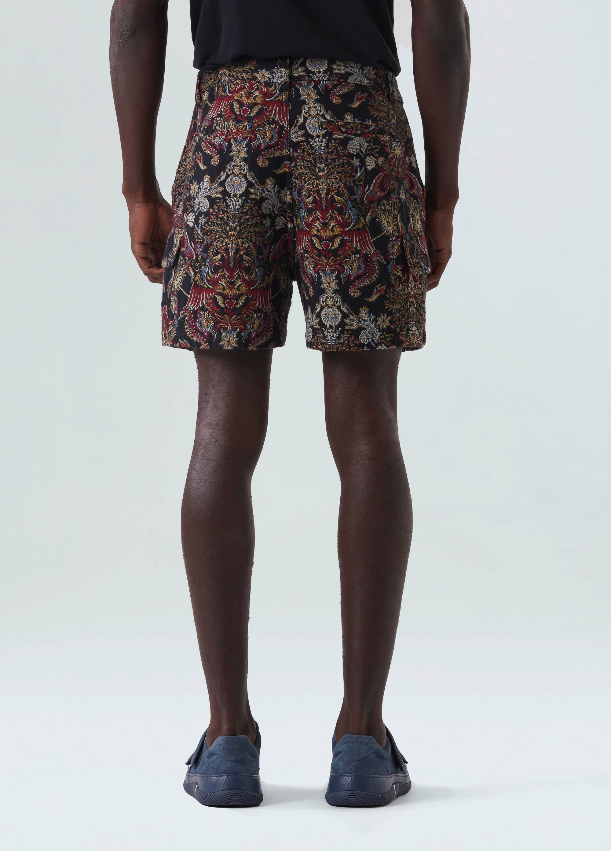 BERMUDA CARGO JACQUARD ORIGEM PRETO/VERMELHO