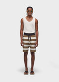 BERMUDA CASUAL MASC LISTRADA MOLETOM OFF-WHITE/PALHA