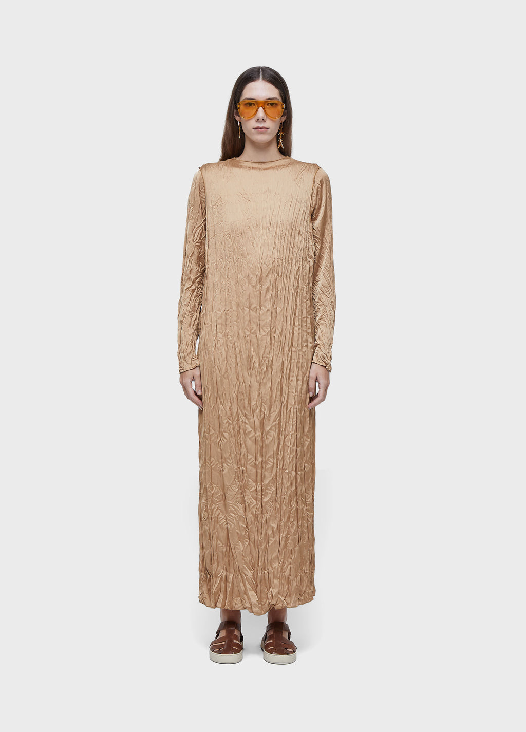 VESTIDO WRINKLED SATIN DOUBLE FACE PALHA