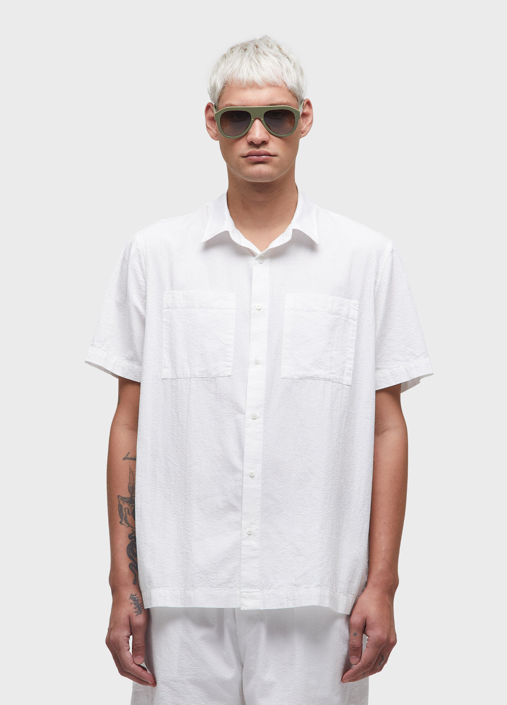 CAMISA COTTON TEXTURE MC OFF-WHITE