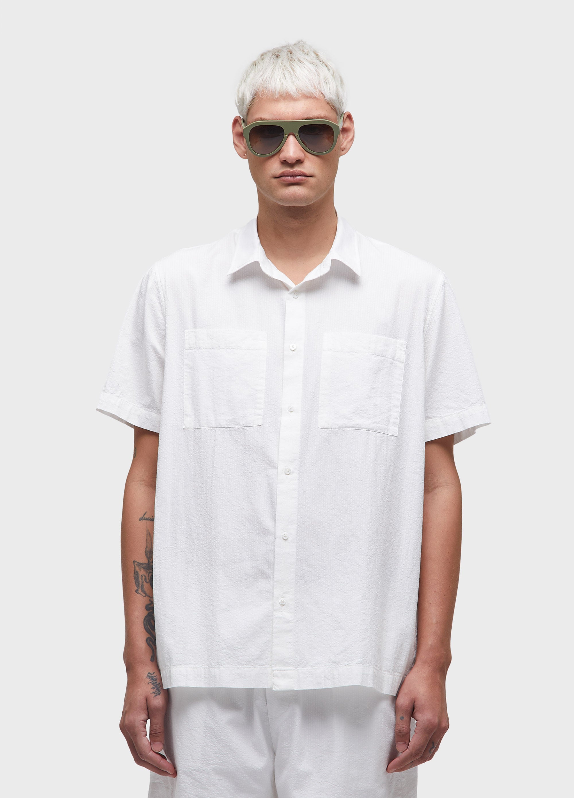CAMISA COTTON TEXTURE MC OFF-WHITE