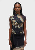 BLUSA SLEEVELESS PLISSÊ FLORAL TRAMA