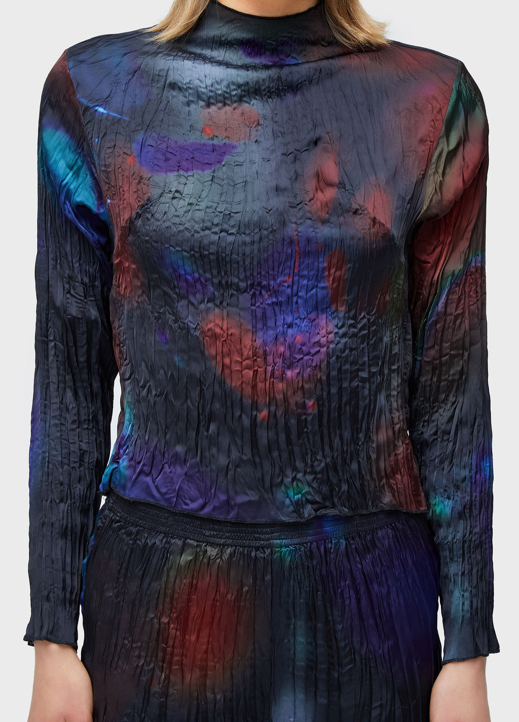 BLUSA ML WRINKLED SATIN ROSE BLUR DOUBLE PRETO/VERMELHO