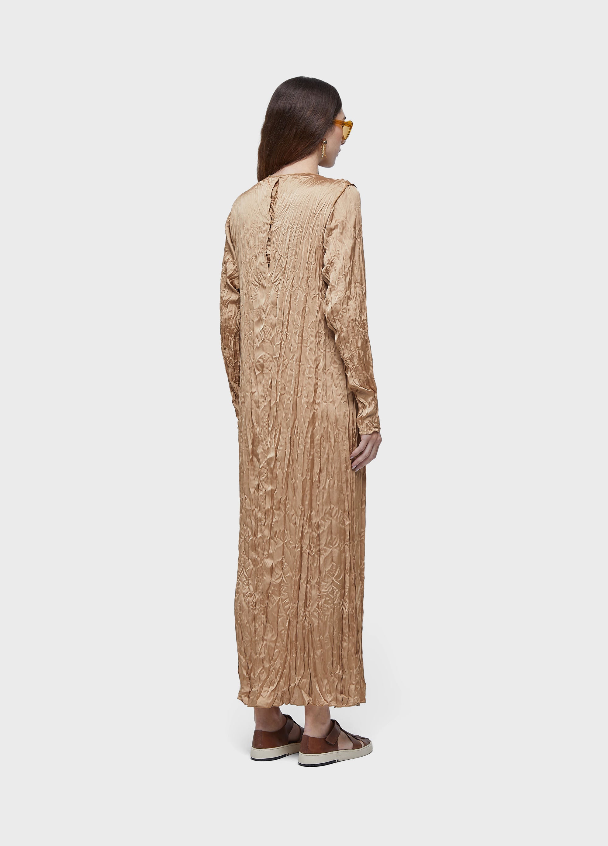 VESTIDO WRINKLED SATIN DOUBLE FACE PALHA