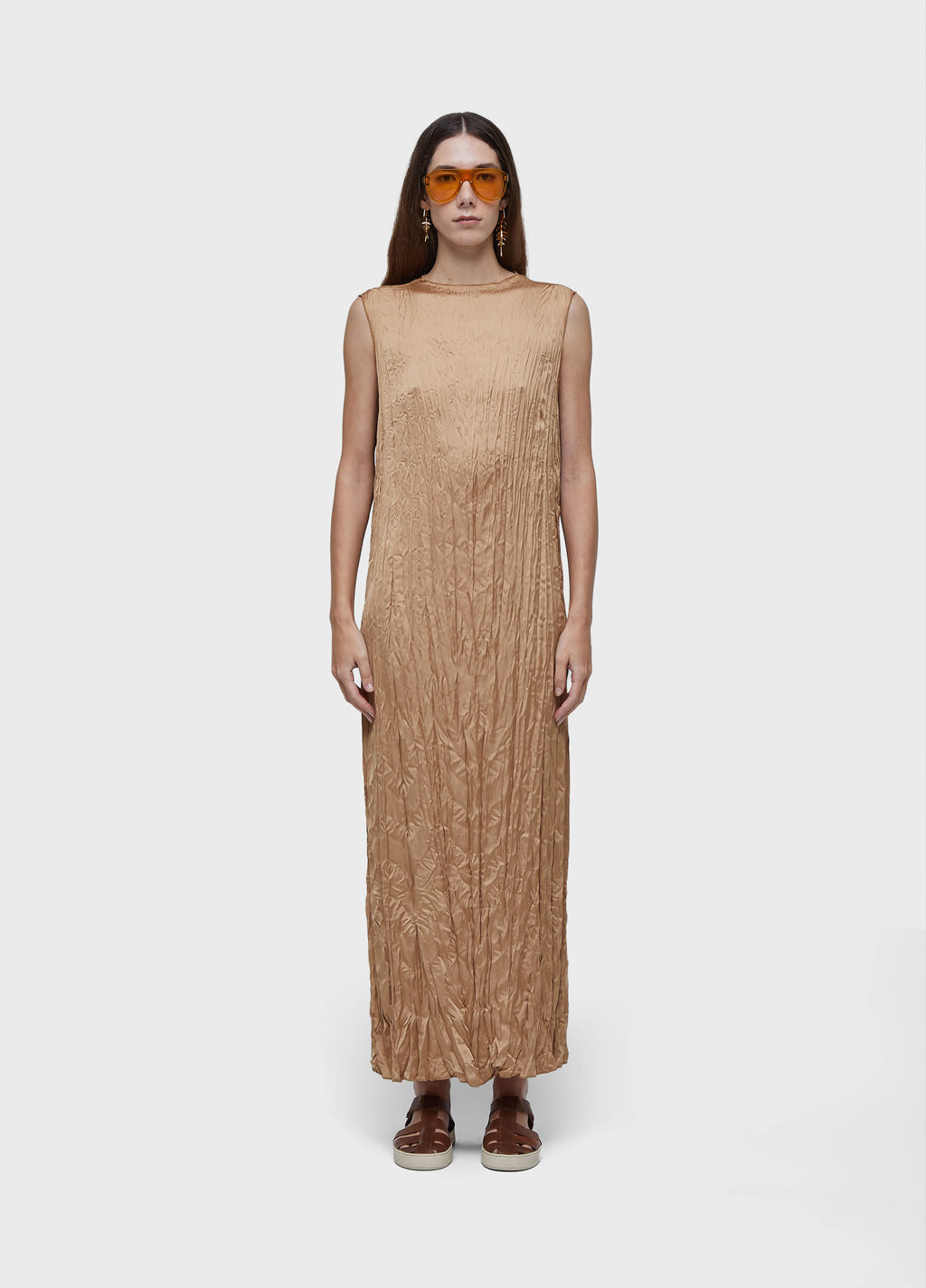 VESTIDO WRINKLED SATIN DOUBLE FACE PALHA