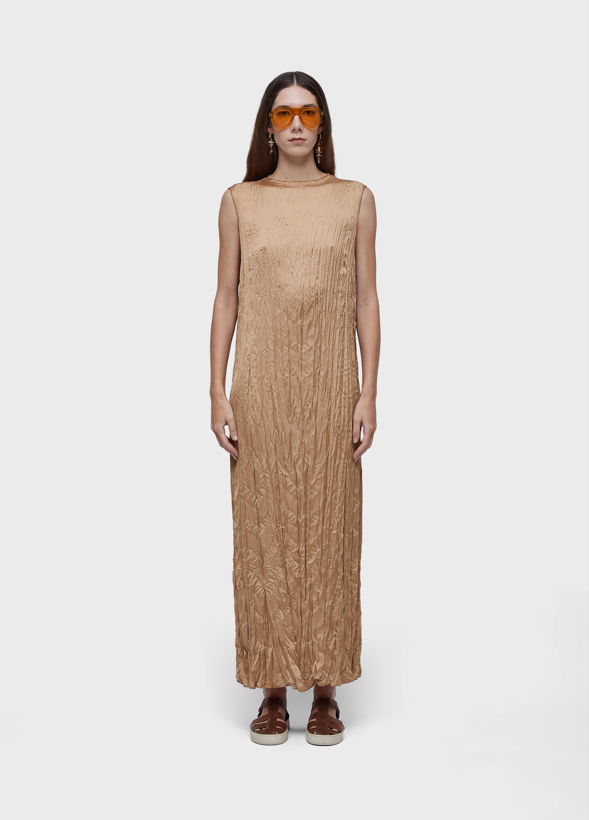 VESTIDO WRINKLED SATIN DOUBLE FACE PALHA
