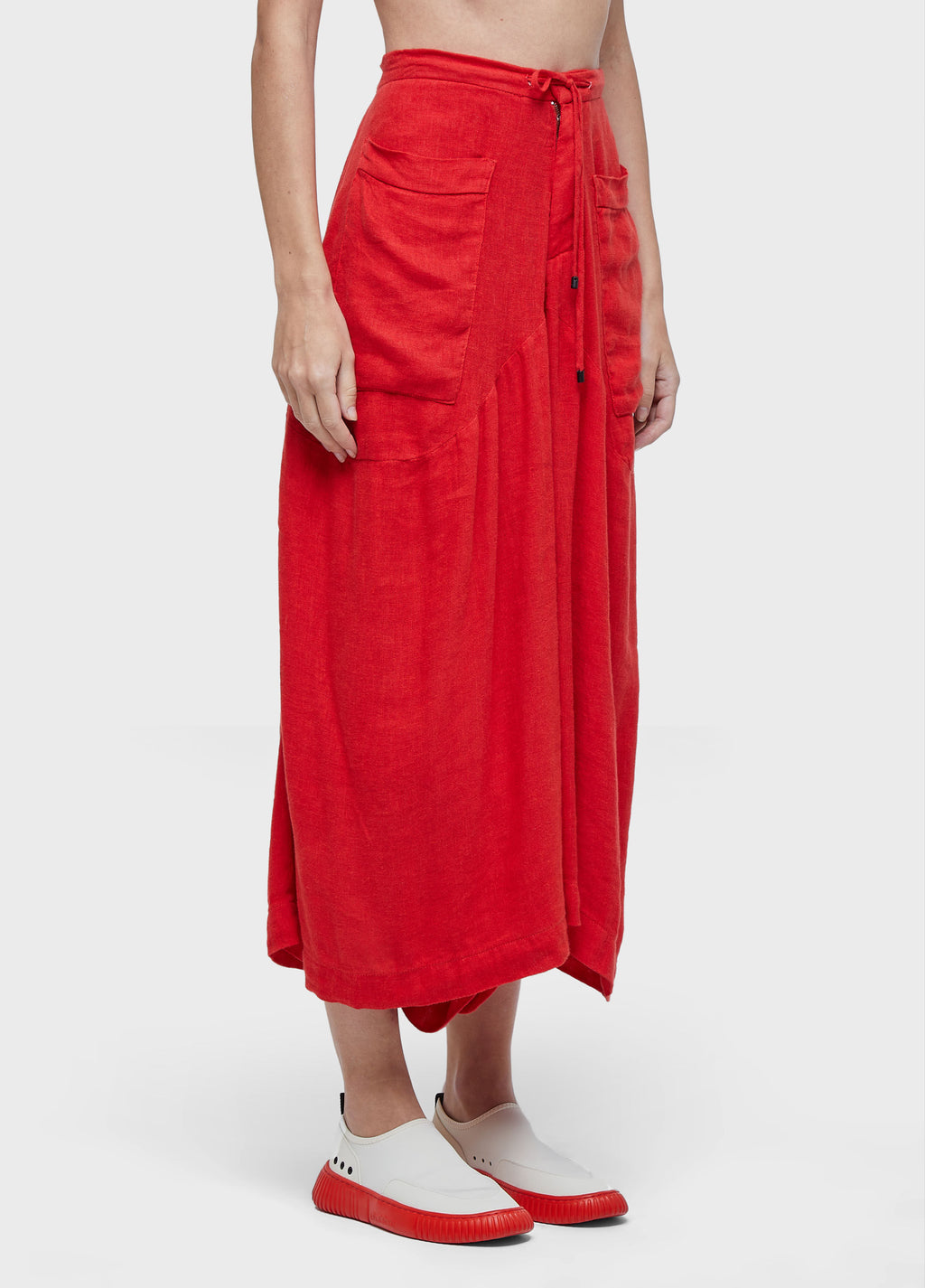 CALCA AMPLA LINHO RECICLADO VERMELHO