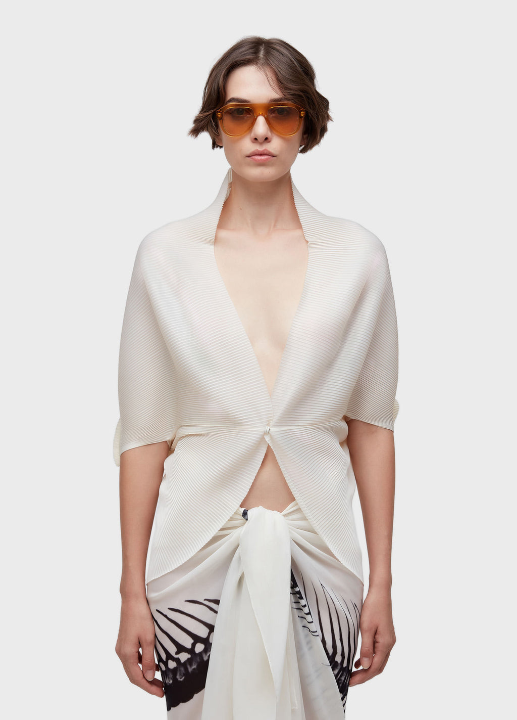 PONCHO PLISSE OFF-WHITE