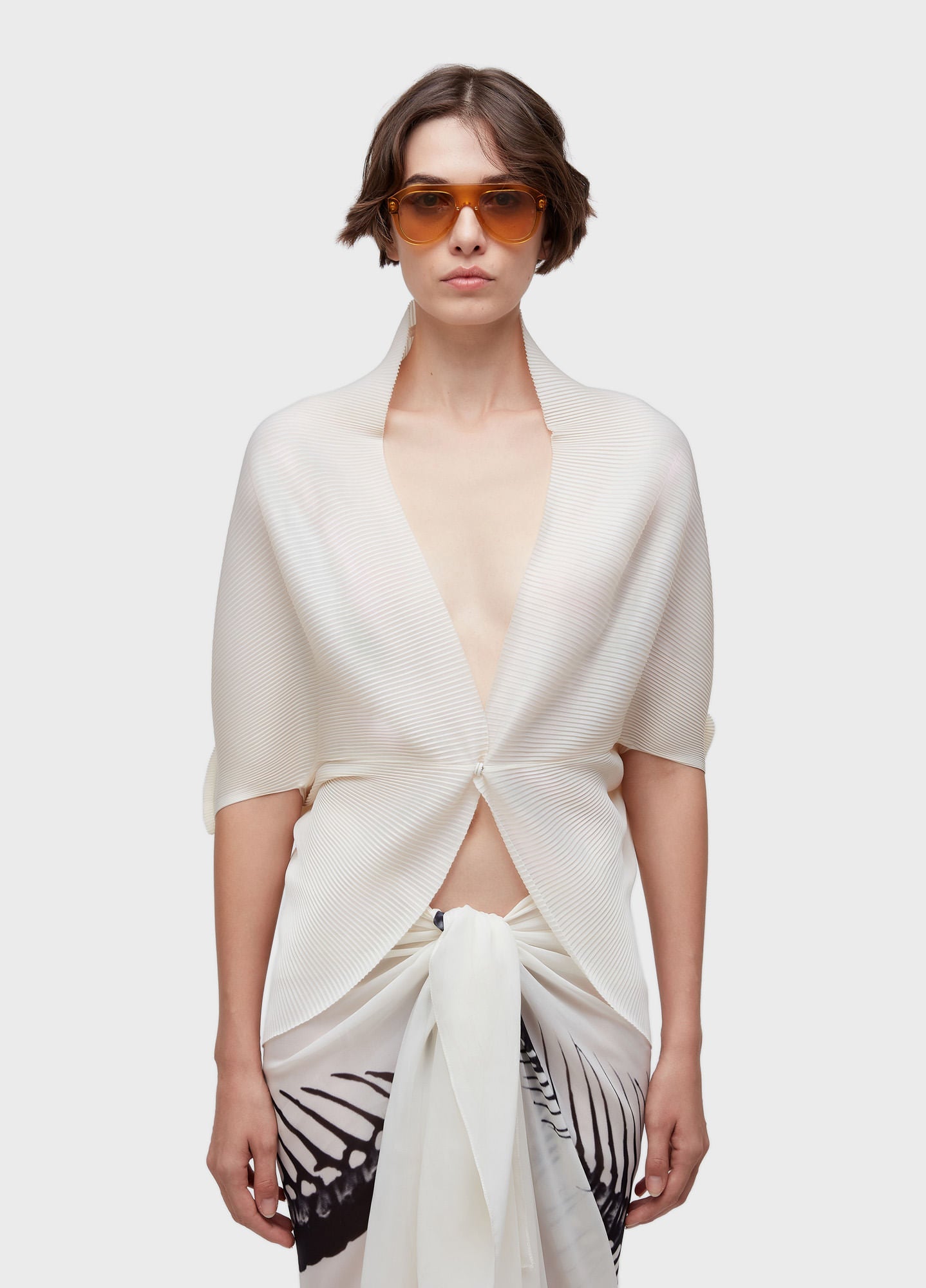 PONCHO PLISSE OFF-WHITE