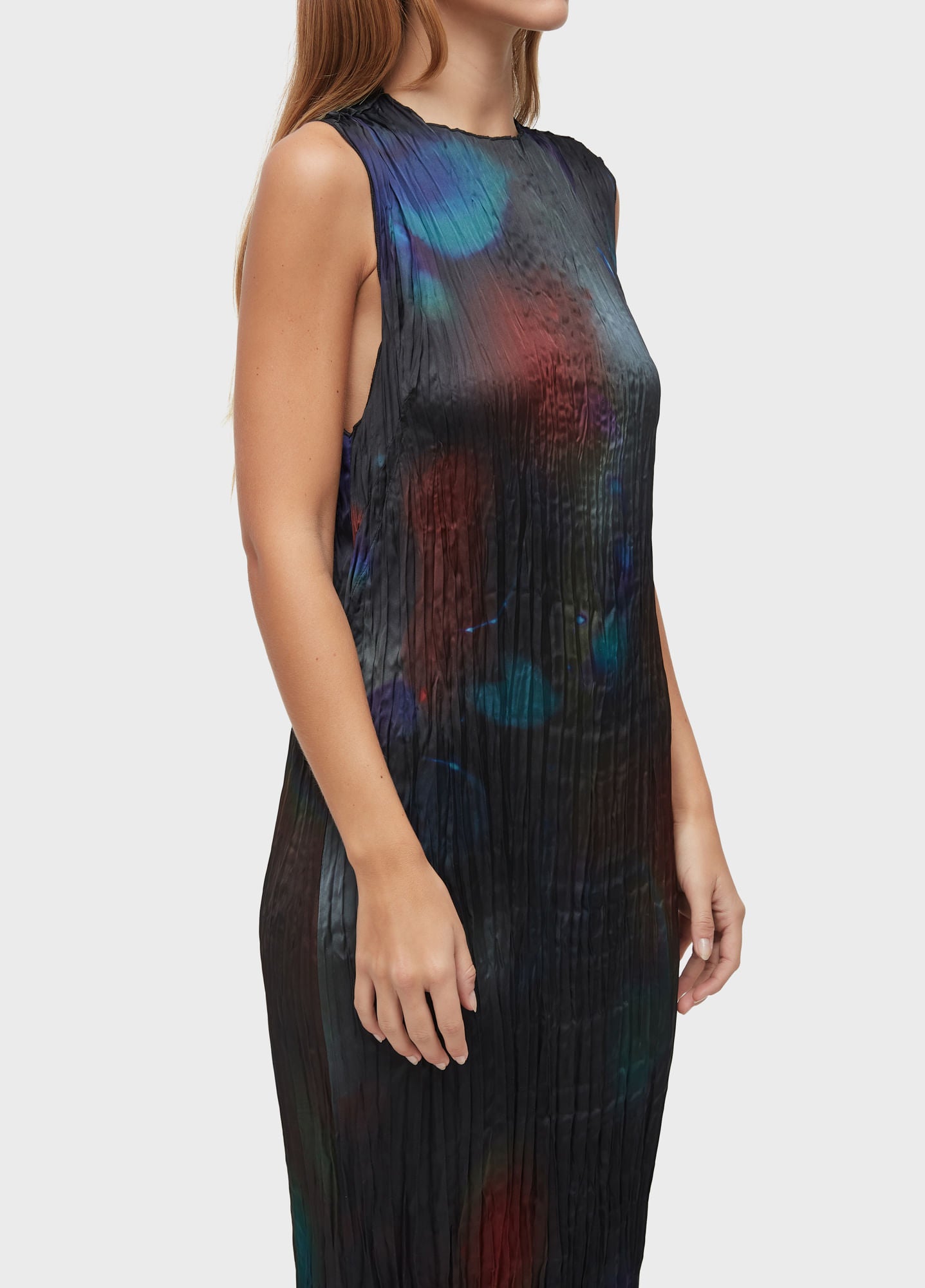 VESTIDO WRINKLED SATIN ROSE BLUR DOUBLE