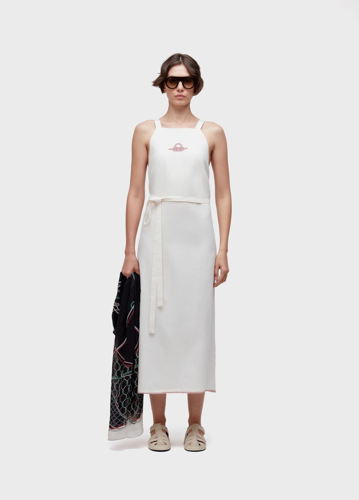 VESTIDO TRANSPASSADO KNOT OFF-WHITE/VERMELHO