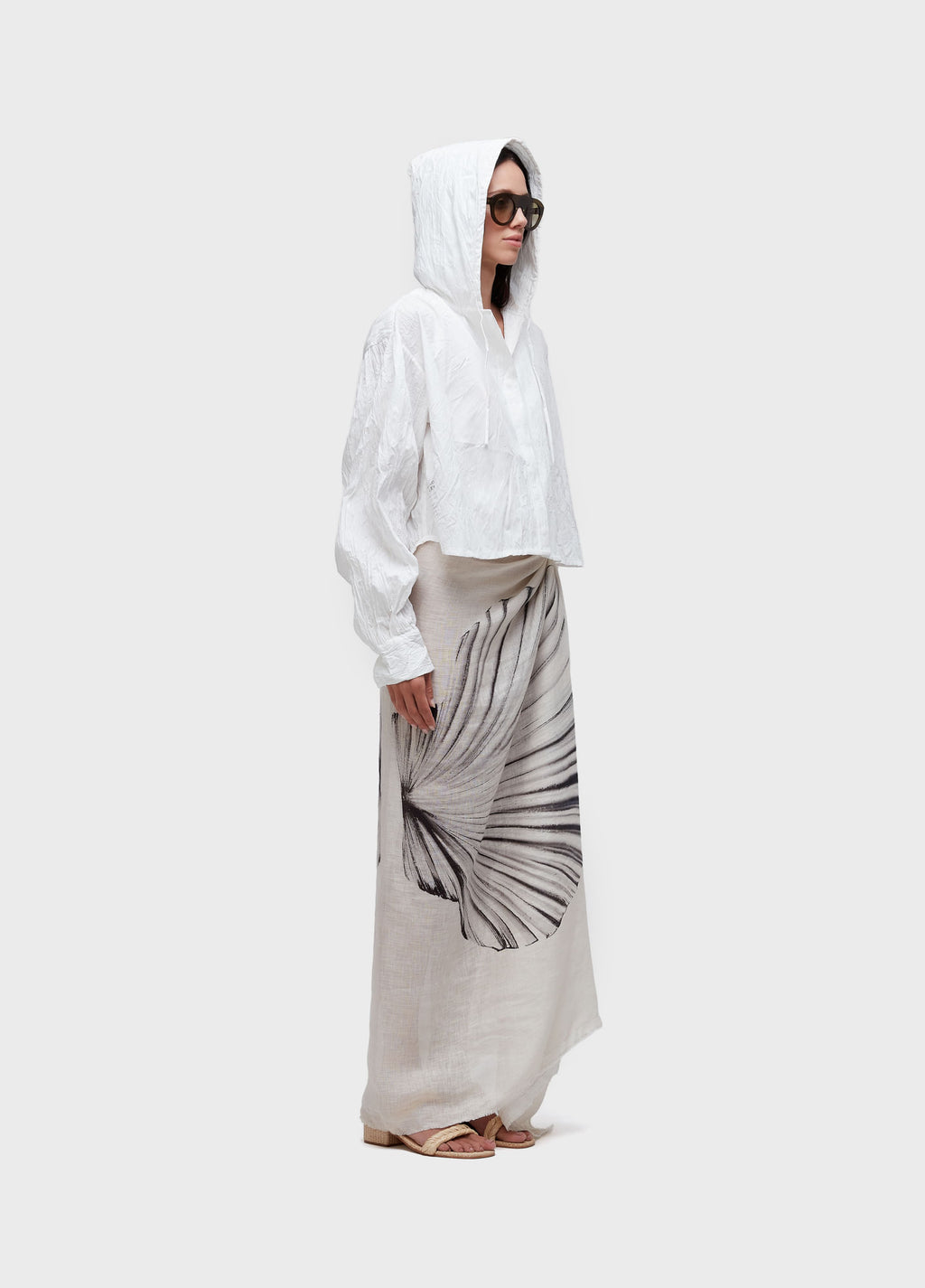 CAMISA CAPUZ CROPPED WRINKLE TRICOLINE