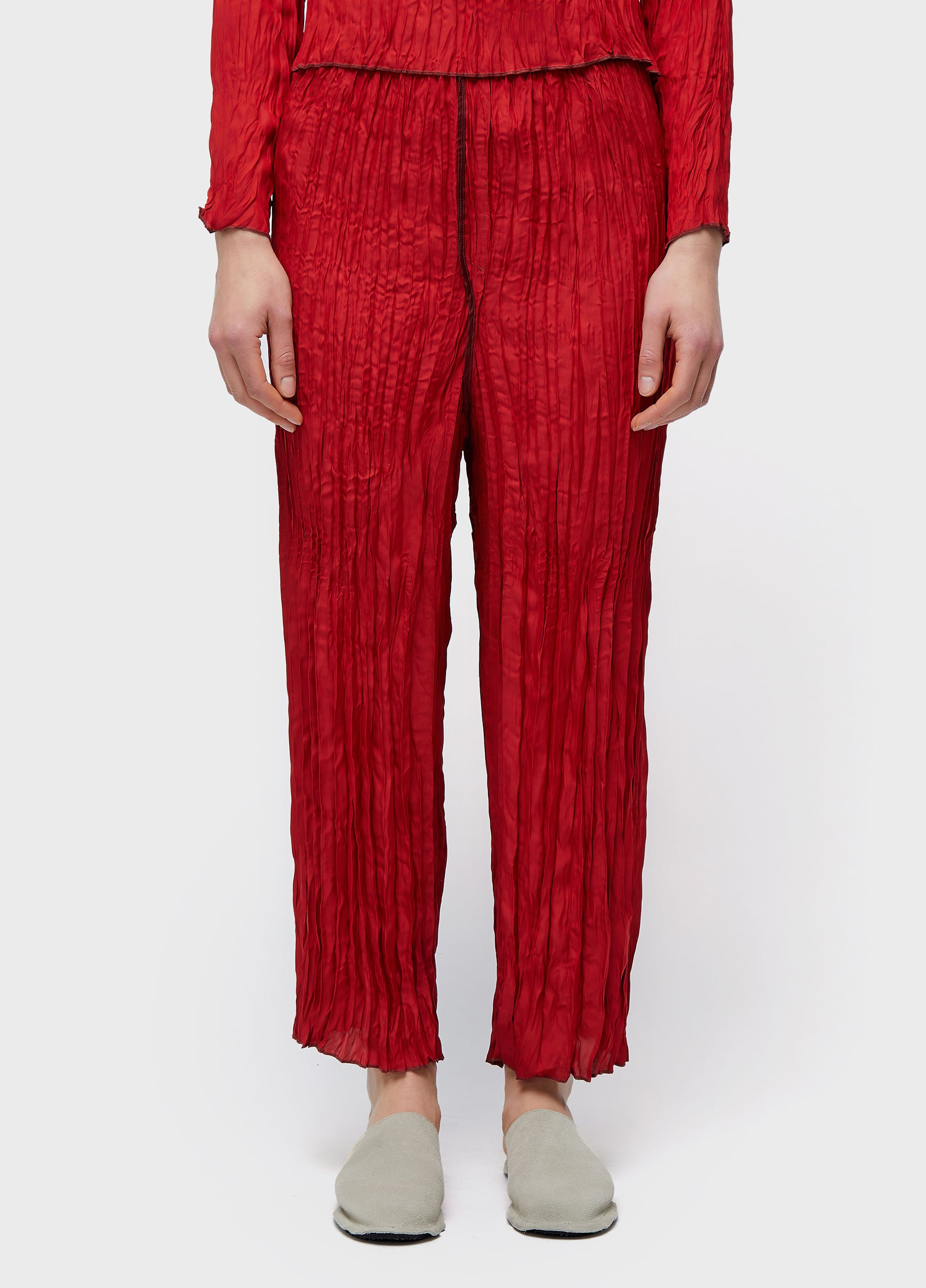 CALÇA RETA WRINKLED SATIN DOUBLE FACE