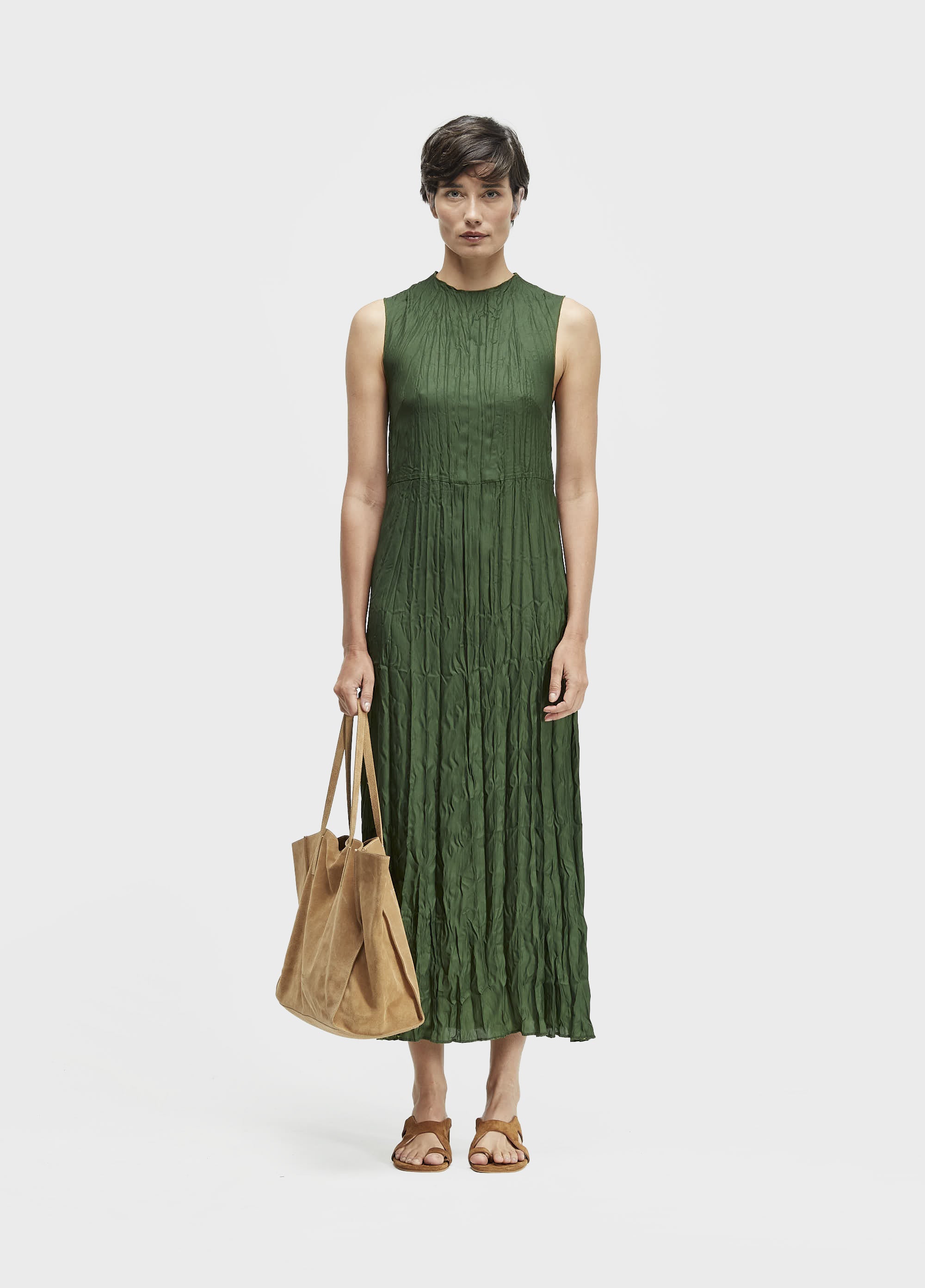VESTIDO SLEEVELESS WRINKLE SATIN DOUBLE