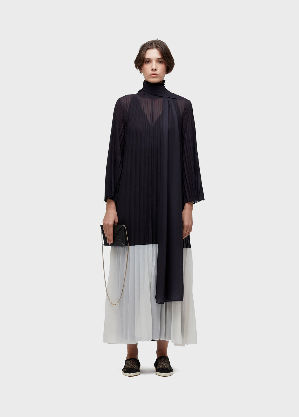 VESTIDO ML GOLA PLISSADO