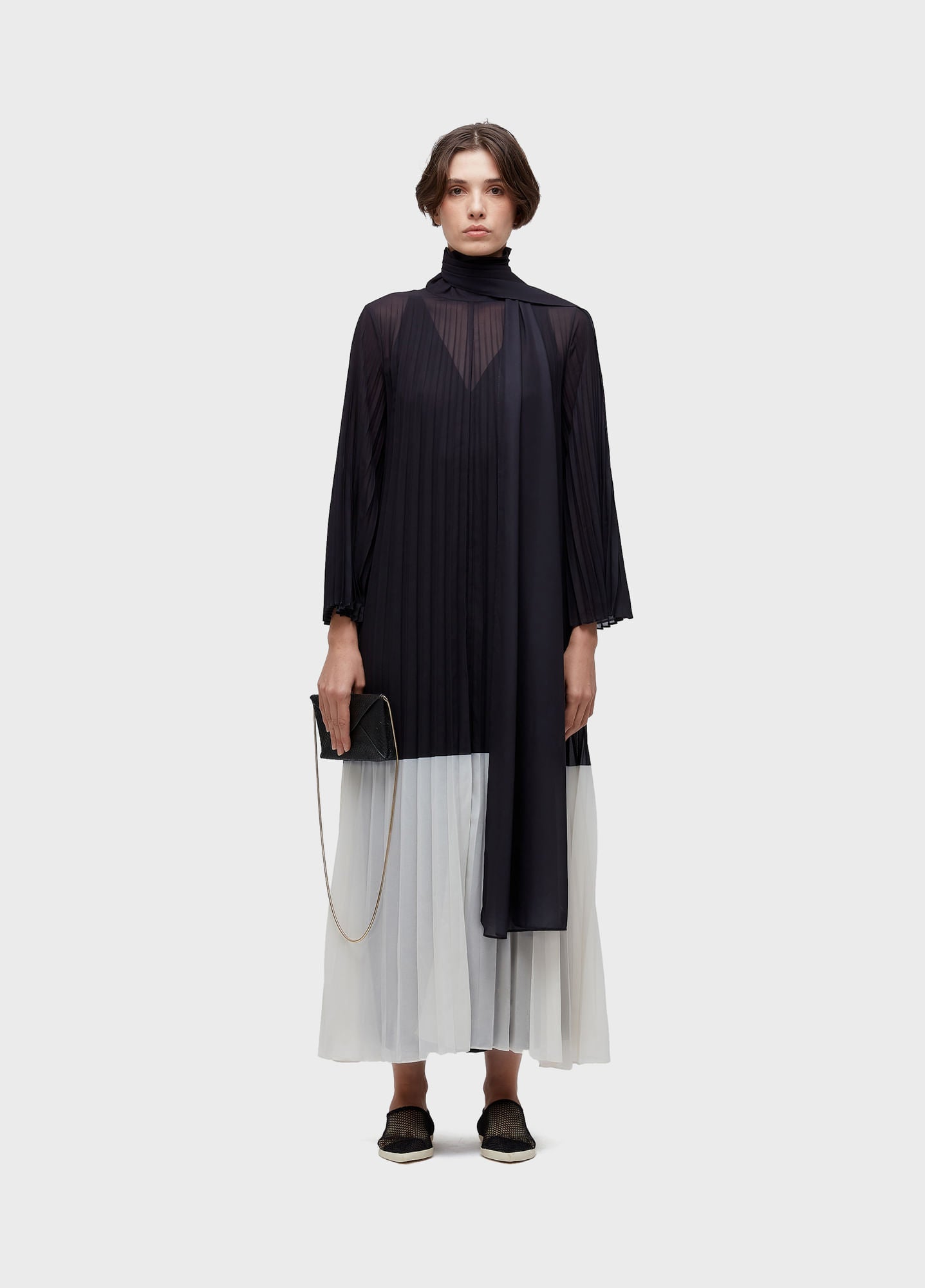 VESTIDO ML GOLA PLISSADO