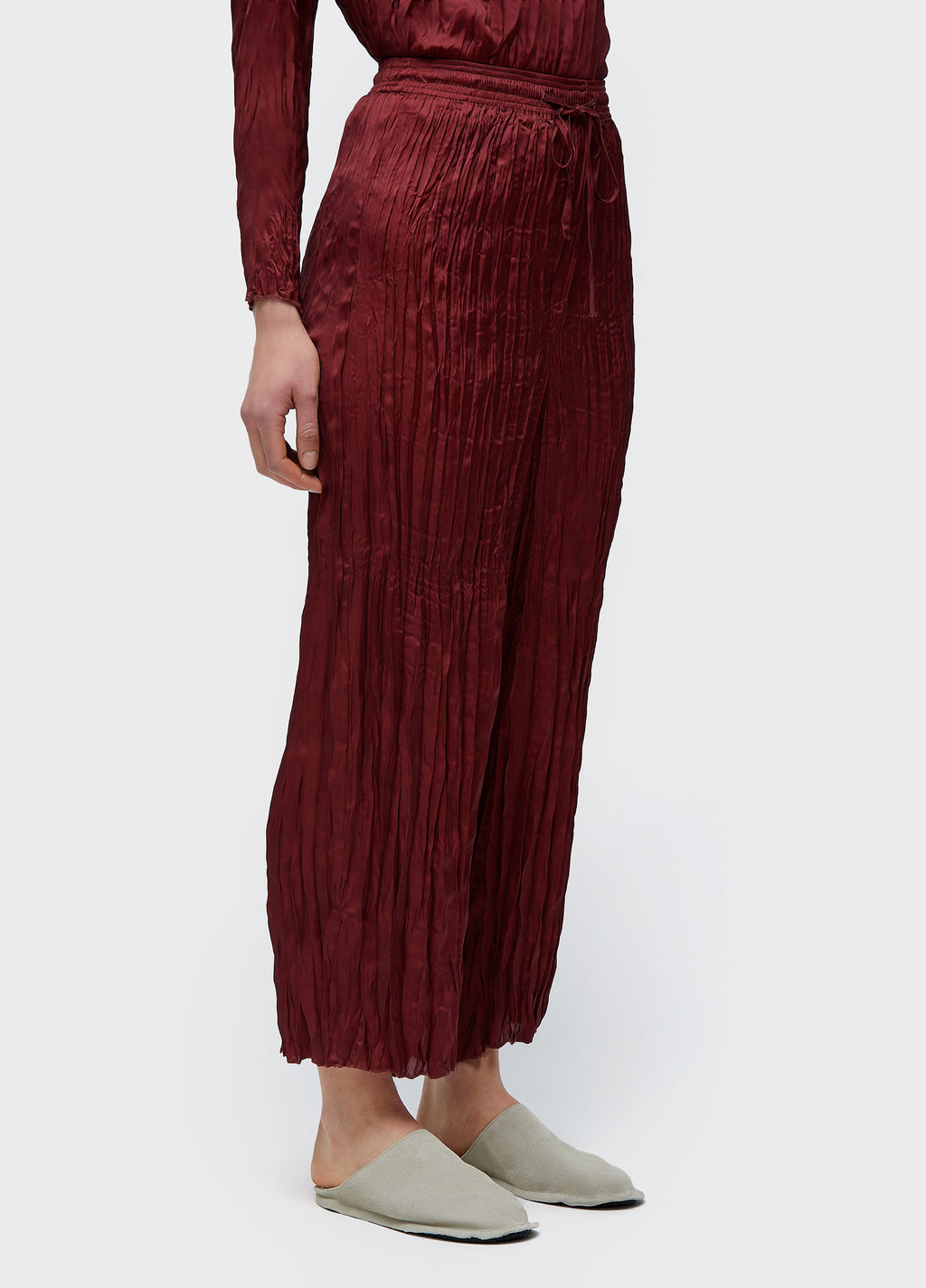 CALÇA RETA WRINKLED SATIN DOUBLE FACE