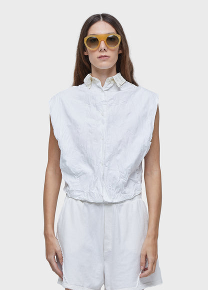 CAMISA SLEEVELESS WRINKLED SATIN + TRICO