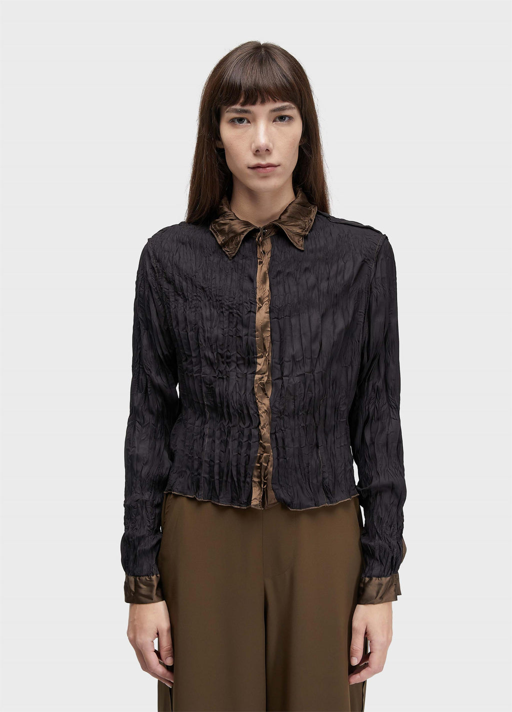 CAMISA CROPPED WRINKLE SATIN DOUBLE FACE