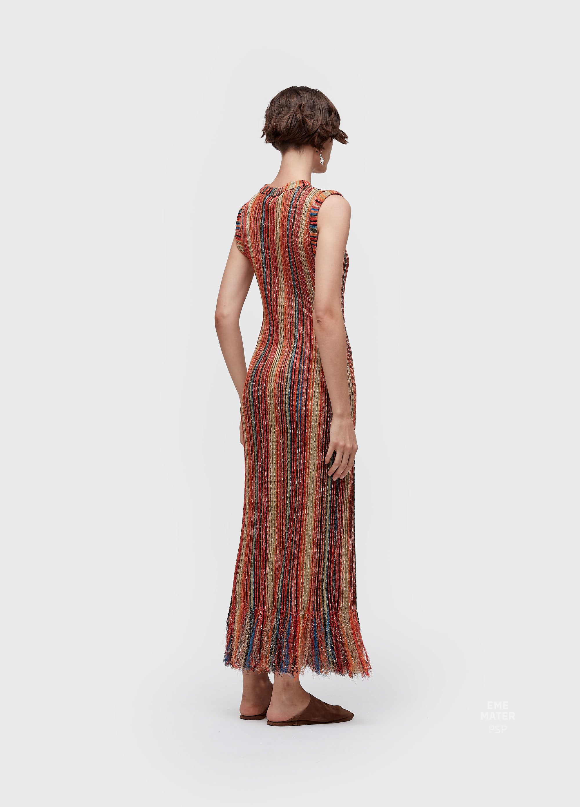 VESTIDO TRICOT LONGO NERVURAS VERMELHO/AZUL