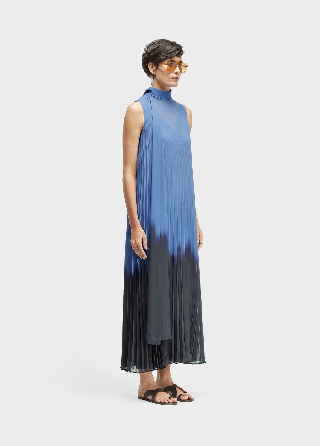 VESTIDO GOLA PLISSADO BLURRED BLUE