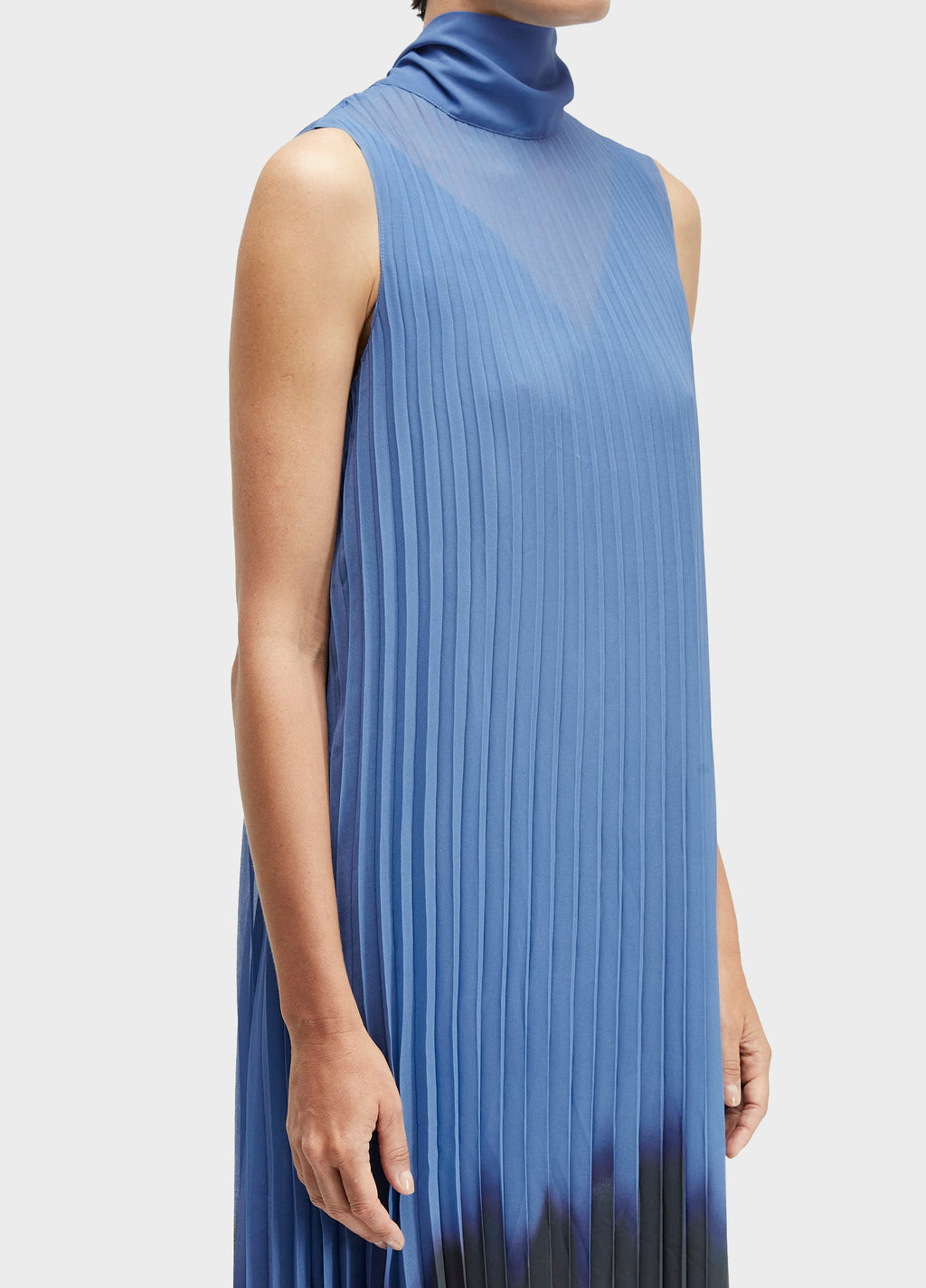 VESTIDO GOLA PLISSADO BLURRED BLUE