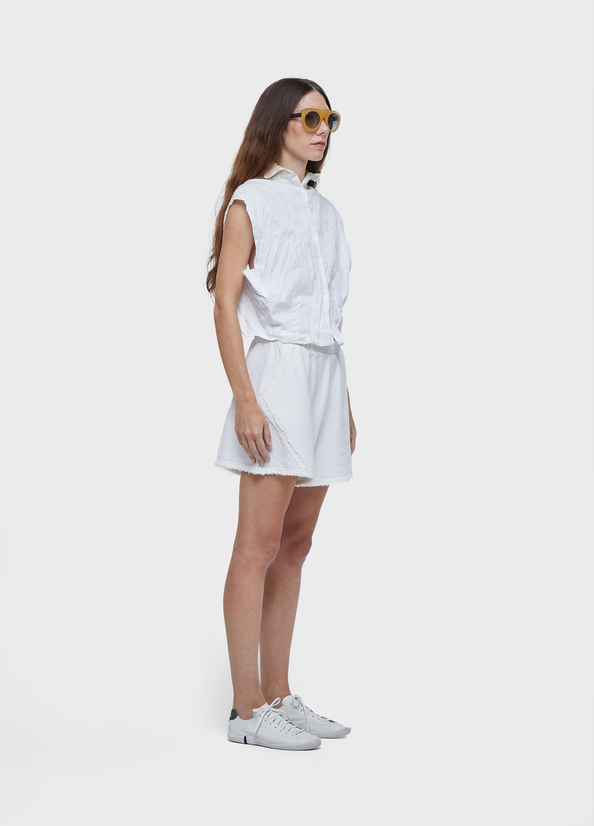 CAMISA SLEEVELESS WRINKLED SATIN + TRICÔ