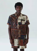 CAMISA PATCHWORK MC AZUL/OCRE