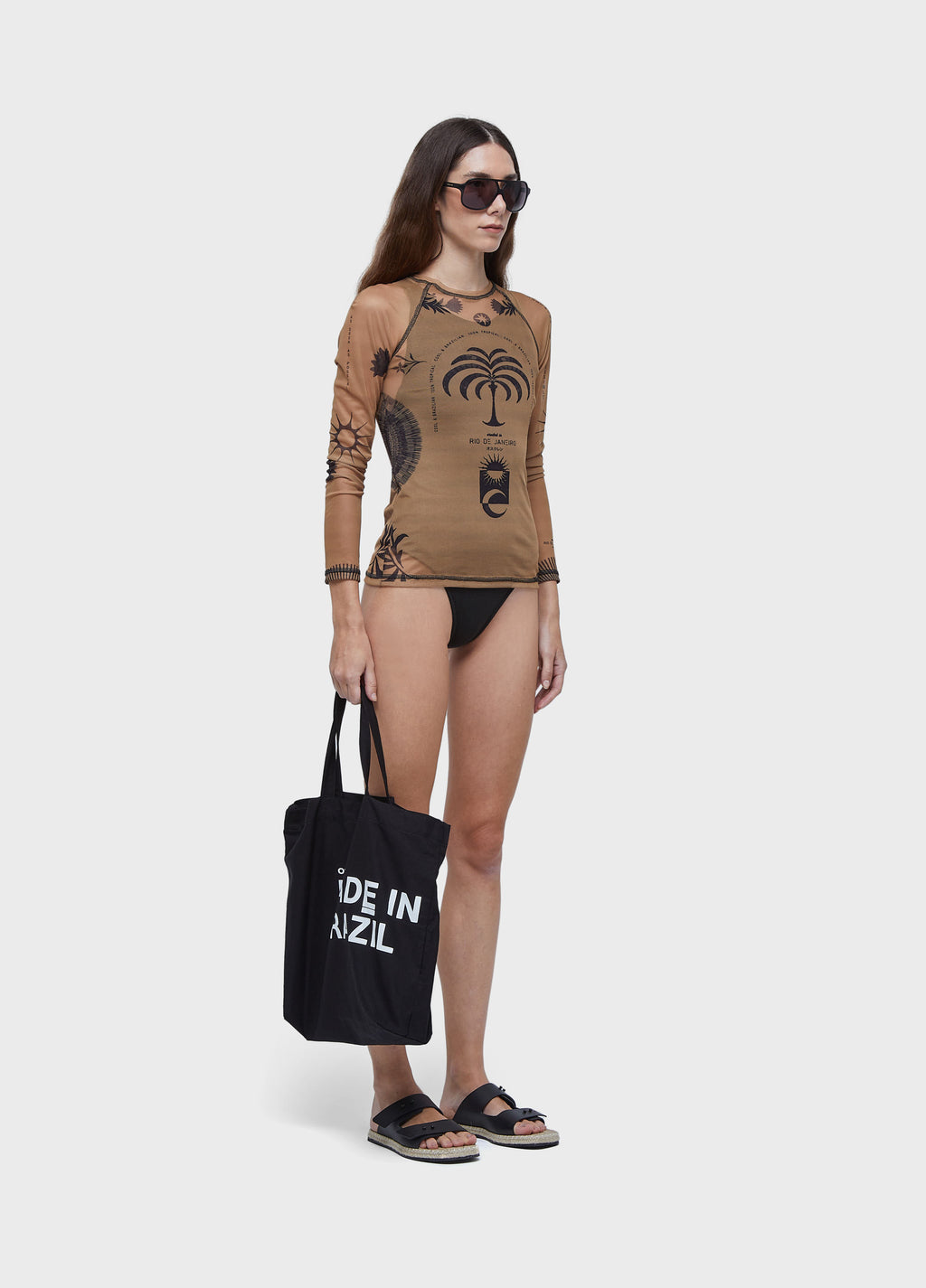 BLUSA ML TULE RIO CAQUI/PRETO