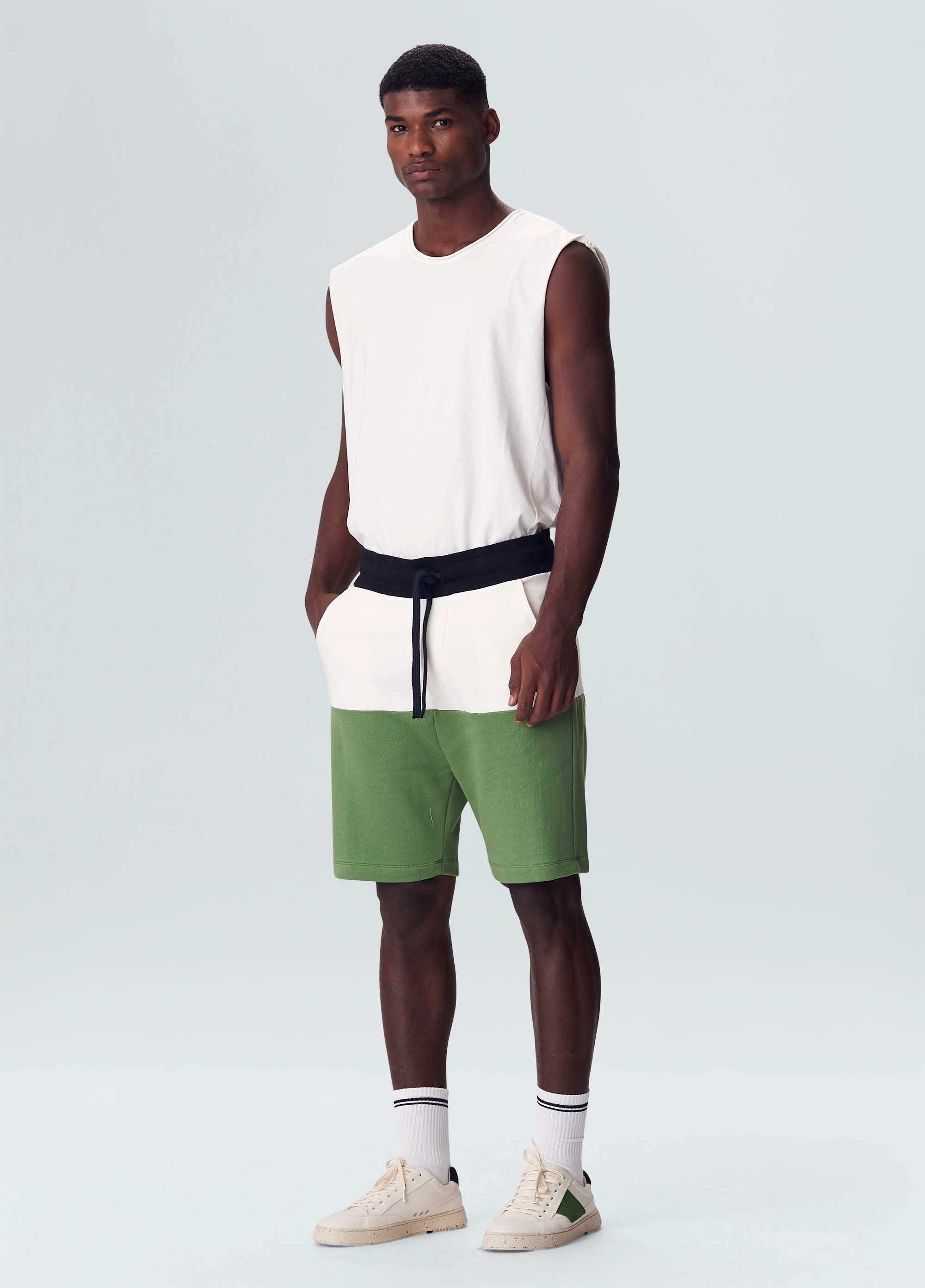 BERMUDA CASUAL MASC BICOLOR OFF-WHITE/VERDE CACTUS