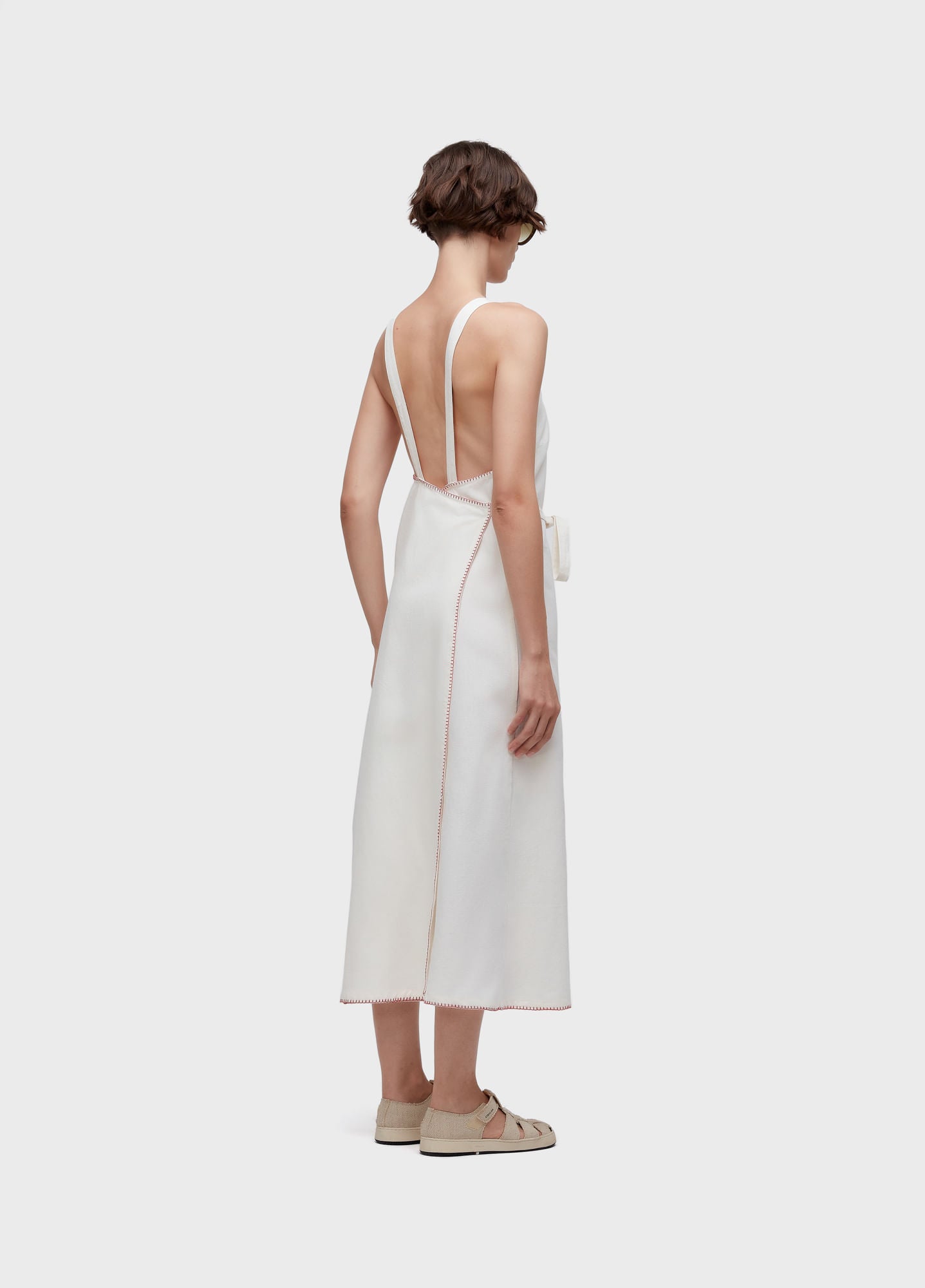VESTIDO TRANSPASSADO KNOT OFF-WHITE/VERMELHO
