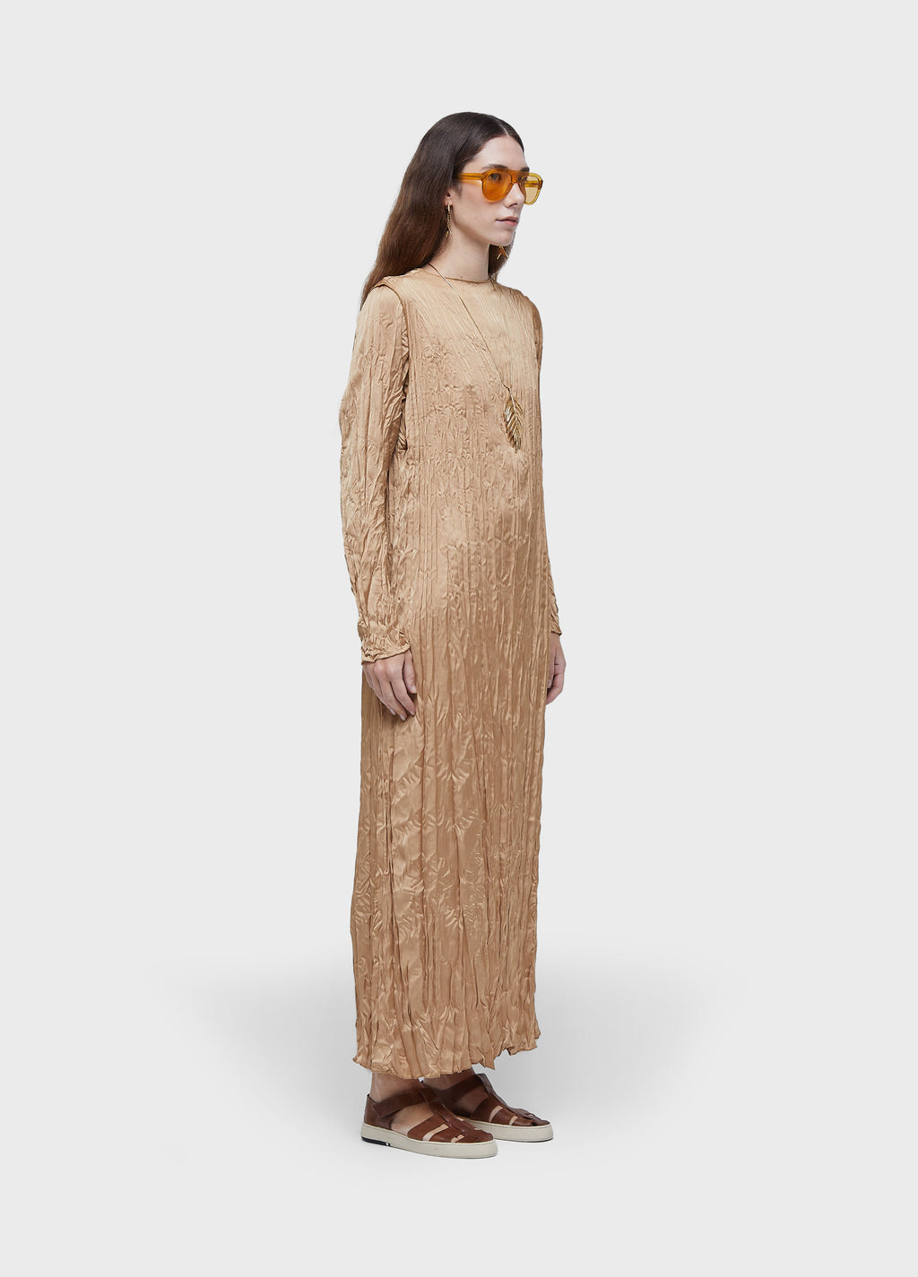 VESTIDO WRINKLED SATIN DOUBLE FACE PALHA