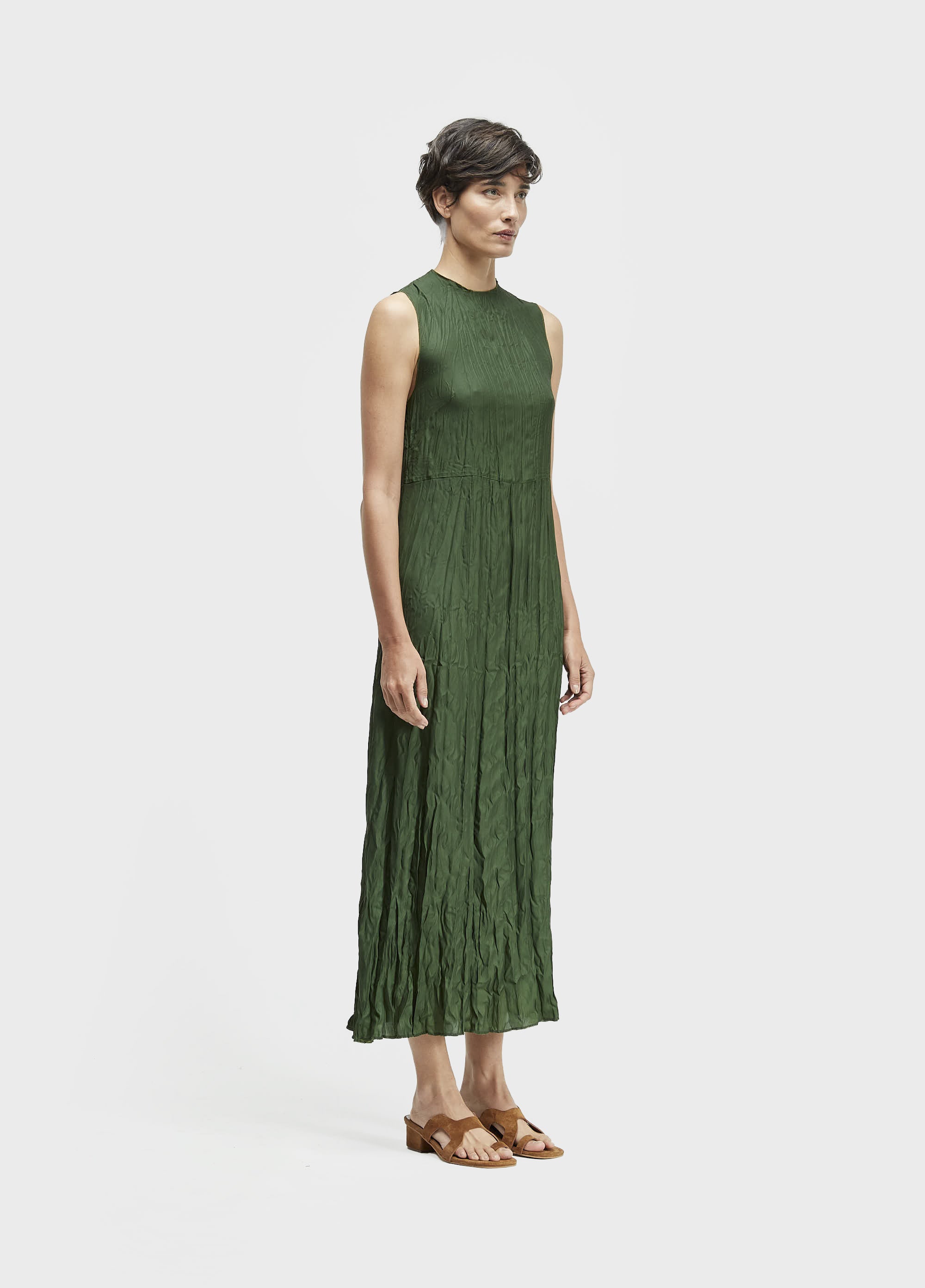 VESTIDO SLEEVELESS WRINKLE SATIN DOUBLE