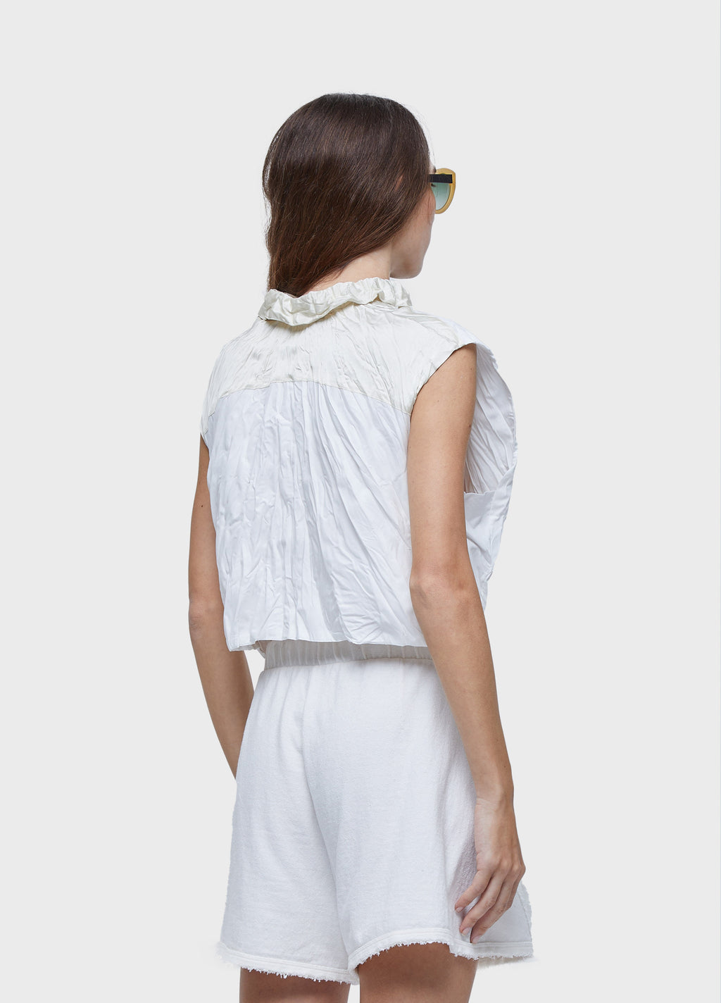 CAMISA SLEEVELESS WRINKLED SATIN + TRICÔ