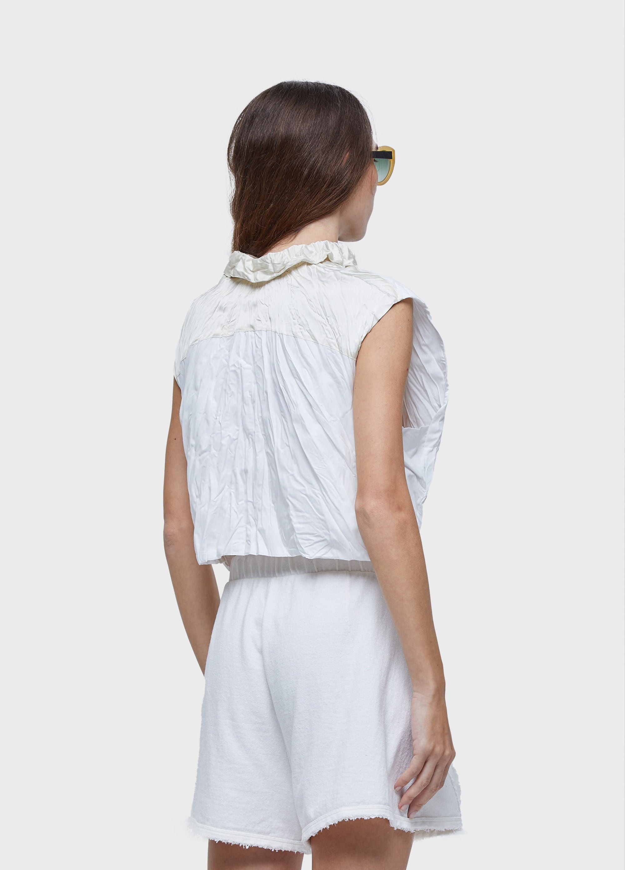 CAMISA SLEEVELESS WRINKLED SATIN + TRICÔ