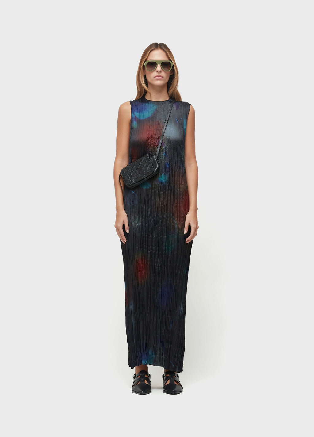 VESTIDO WRINKLED SATIN ROSE BLUR DOUBLE