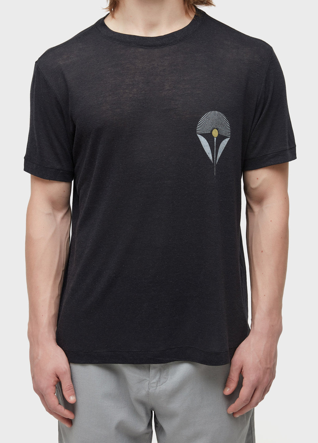 T-SHIRT LIGHT LINEN FLOWER SUN MC PRETO
