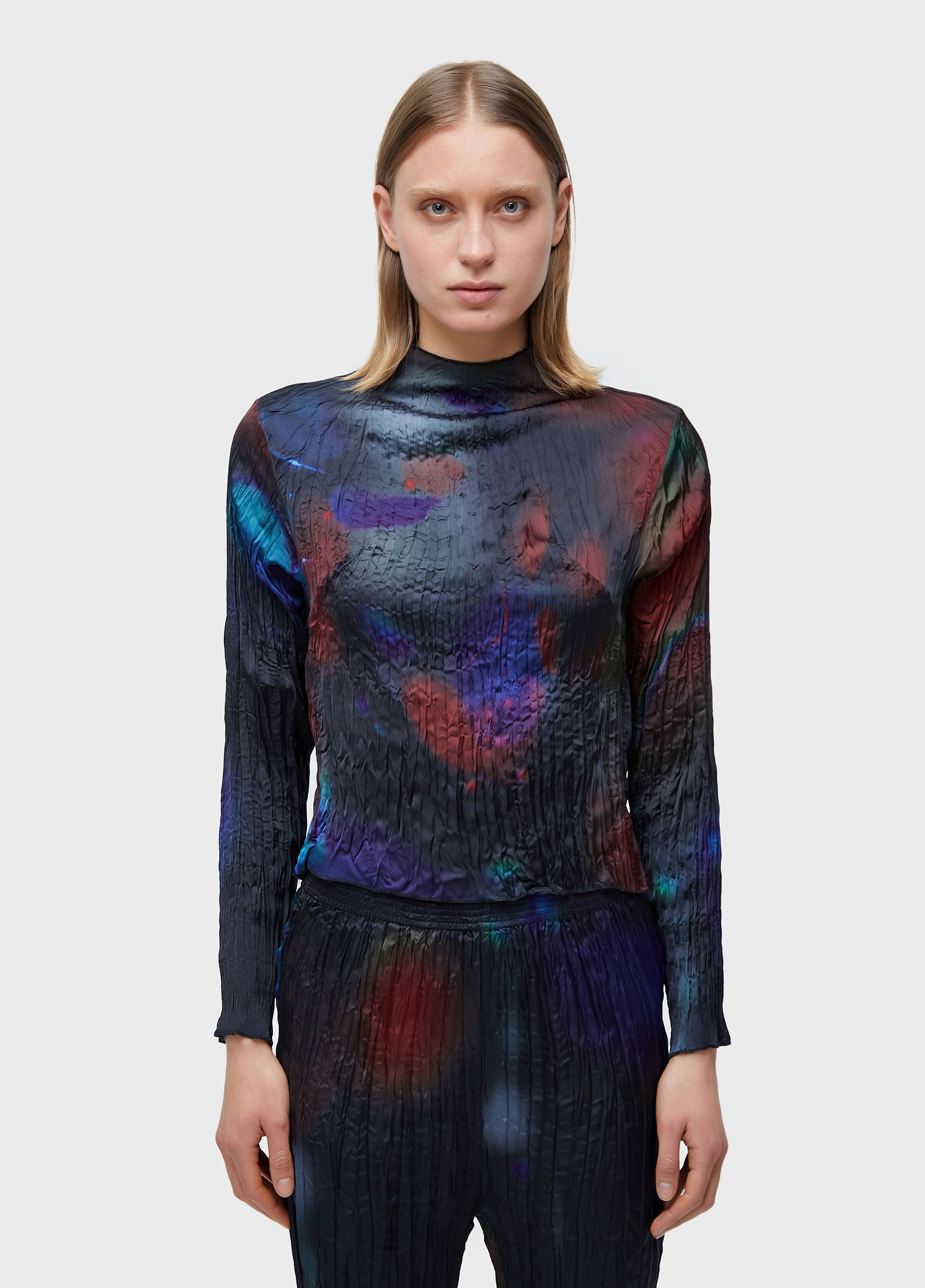 BLUSA ML WRINKLED SATIN ROSE BLUR DOUBLE PRETO/VERMELHO